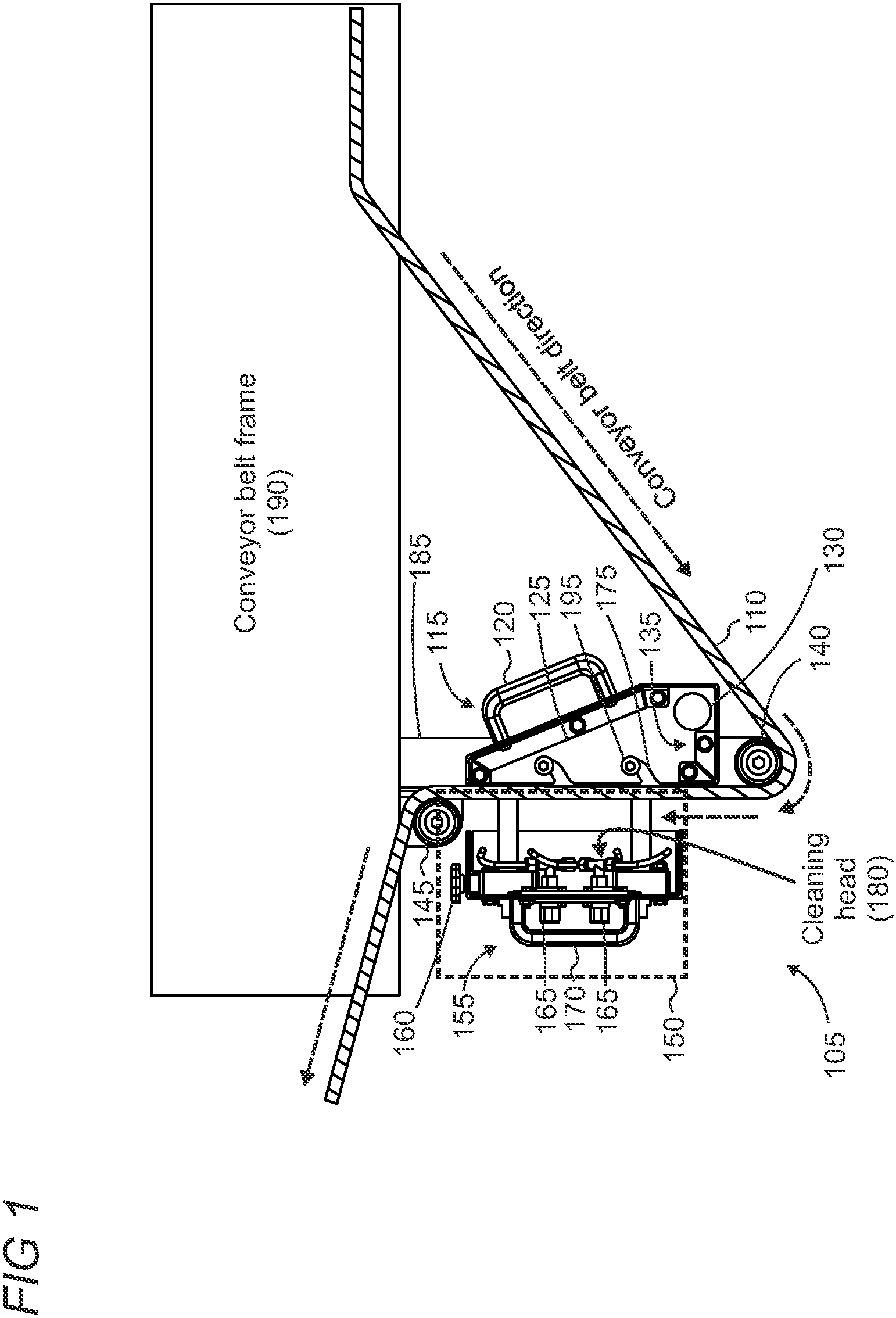 Patent US11814250 — Air-powered conveyor belt cleaner for small debris and particles — Figure 1
