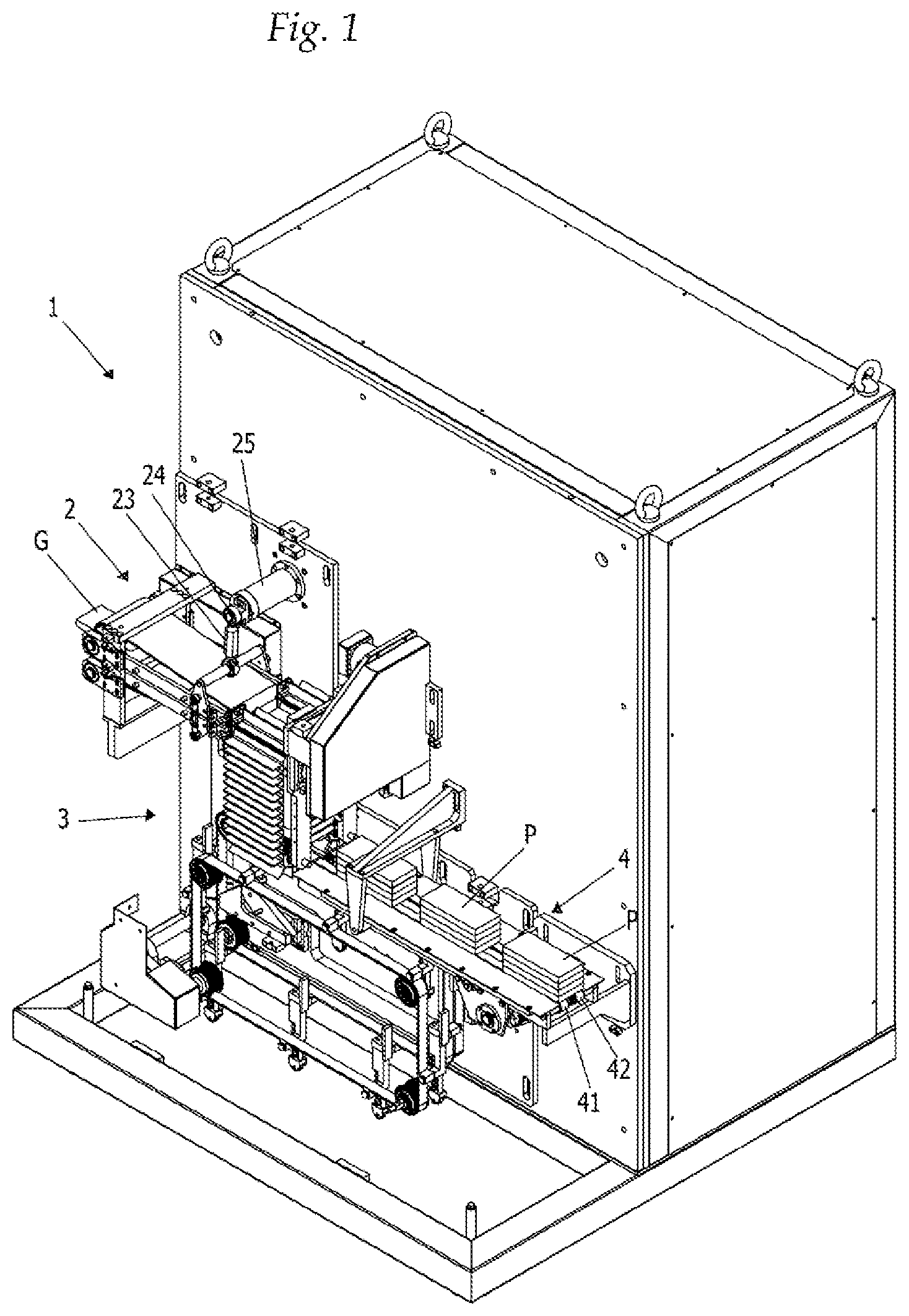 Patent US11814256 — Forming assembly of multilayer packets of wet wipes — Figure 1
