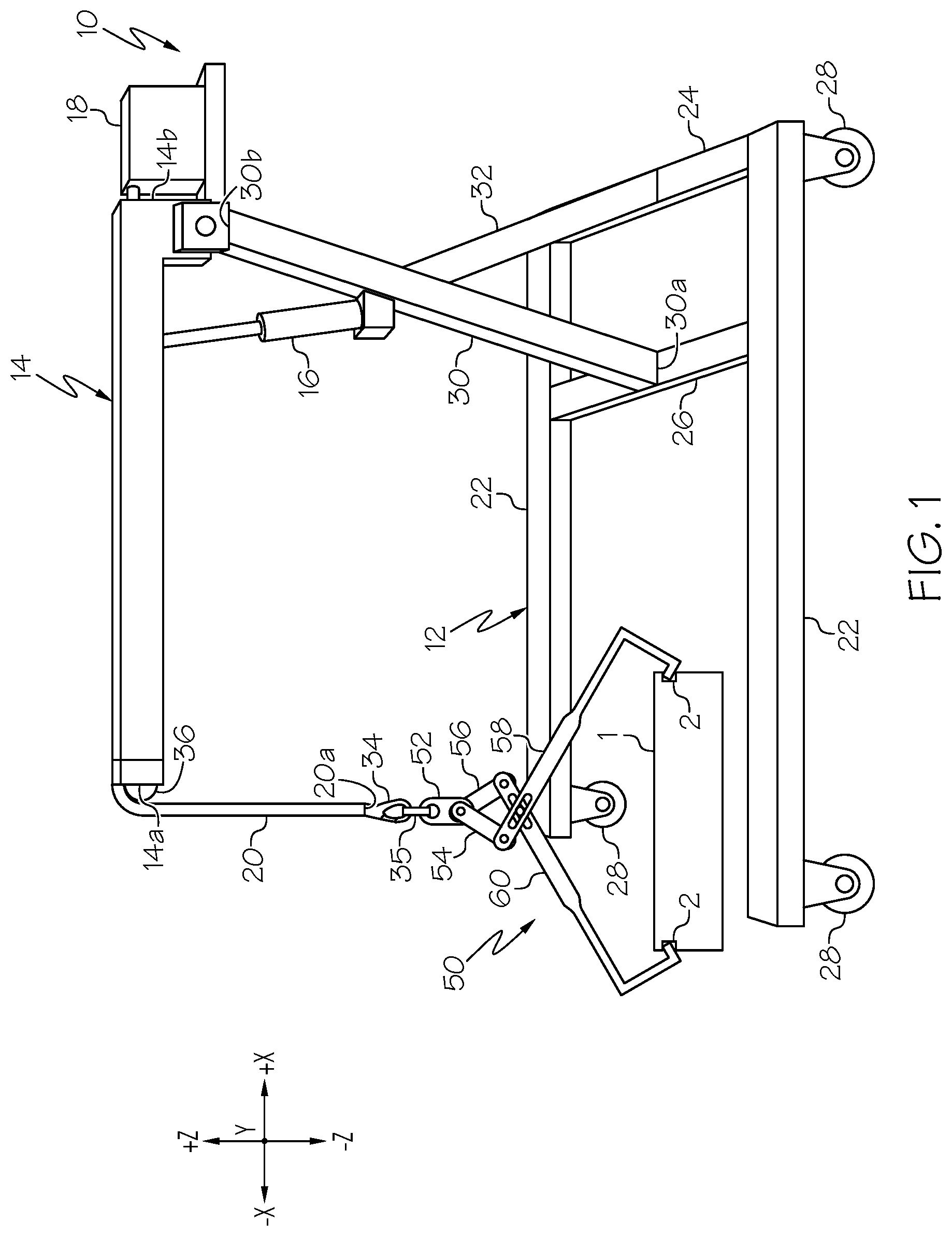 Patent US11814268 — Component lifts having support assemblies — Figure 1