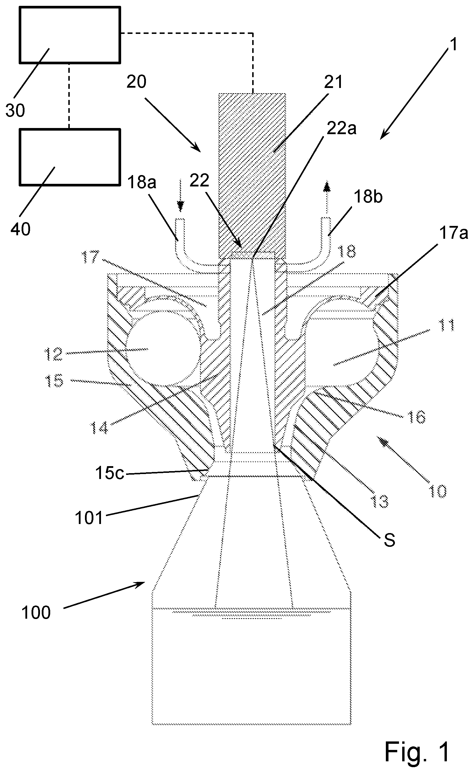 Patent US11814277 — Apparatus and method for filling a container with a filling product — Figure 1