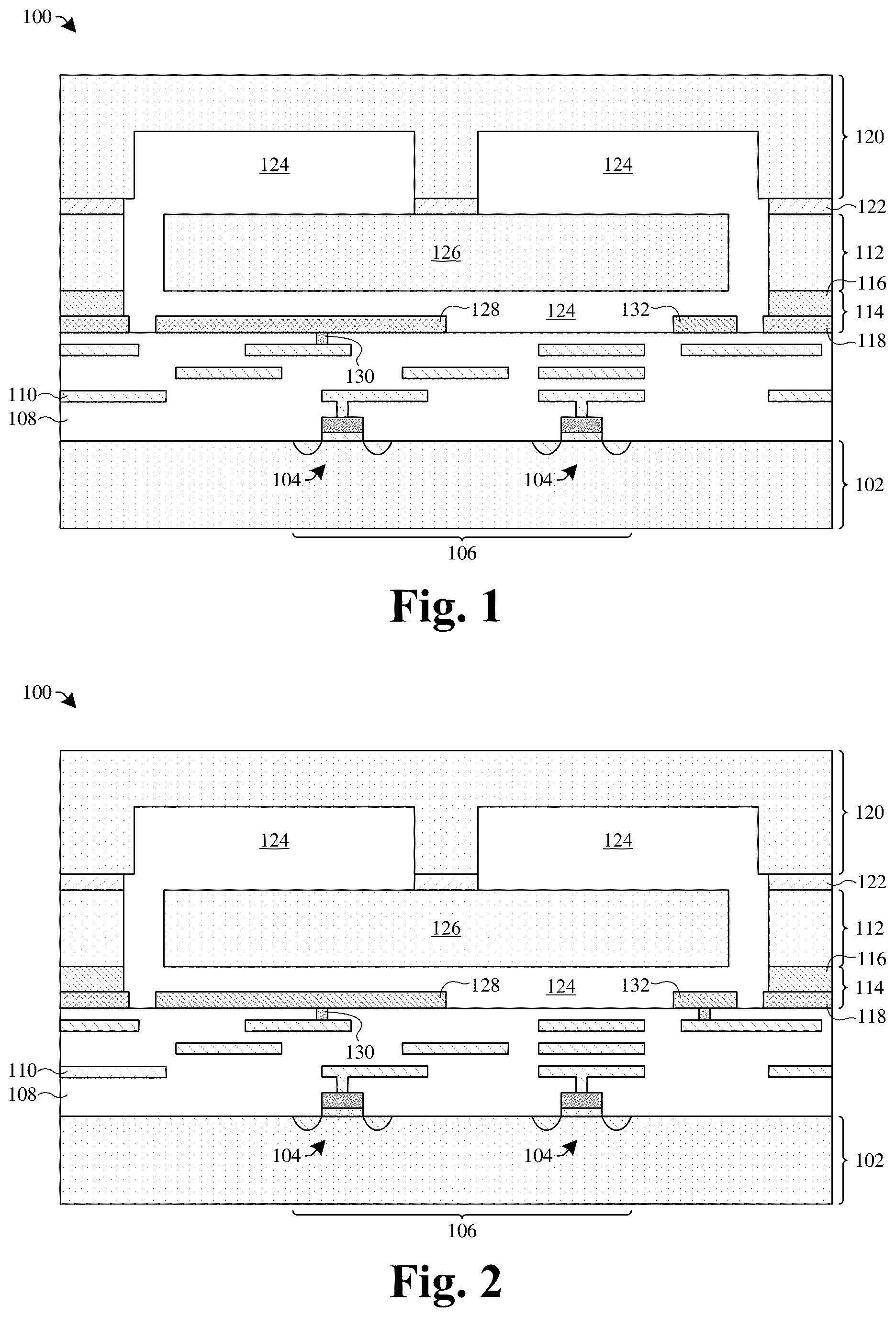 Patent US11814283 — Microelectromechanical systems device having a mechanically robust anti-stiction/outgassing structure — Figure 1