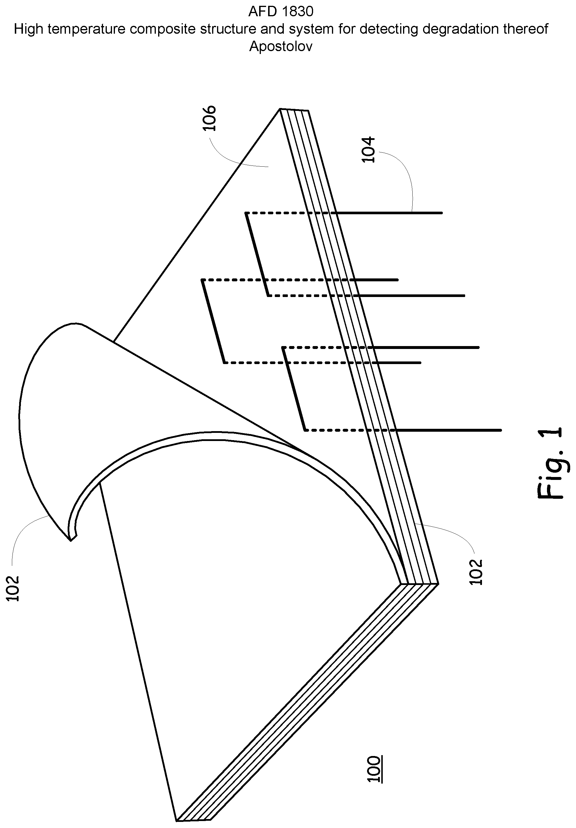 Patent US11814323 — High temperature composite structure and system for detecting degradation thereof — Figure 1