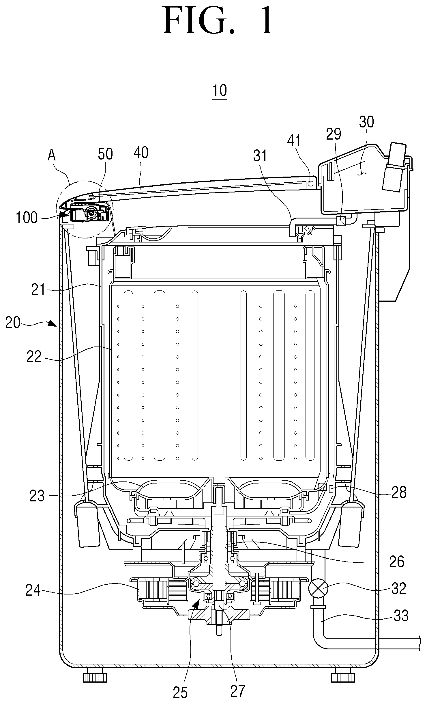Patent US11814771 — Washing machine and method for controlling washing machine — Figure 1