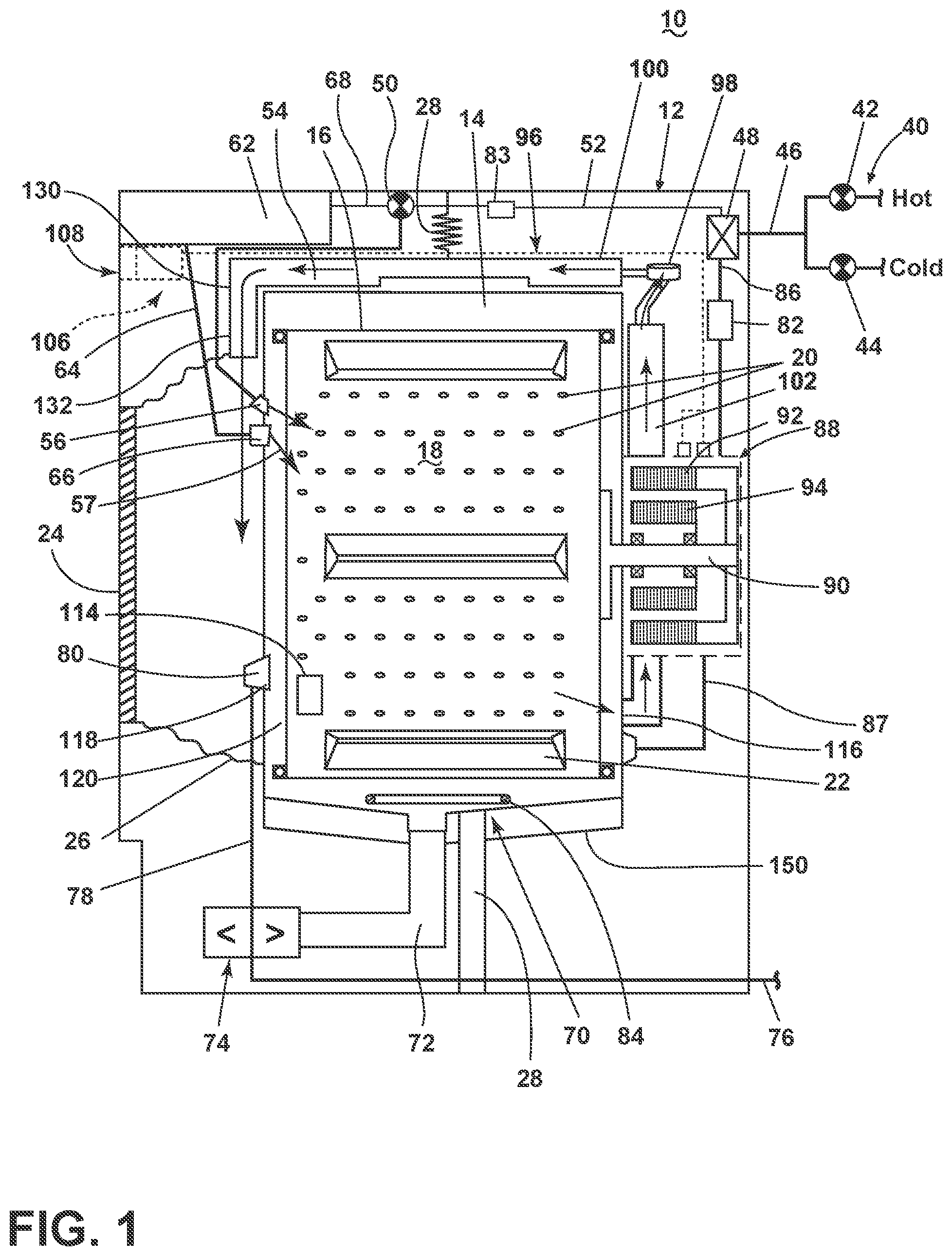 Patent US11814774 — Laundry treating appliance with a bellows — Figure 1
