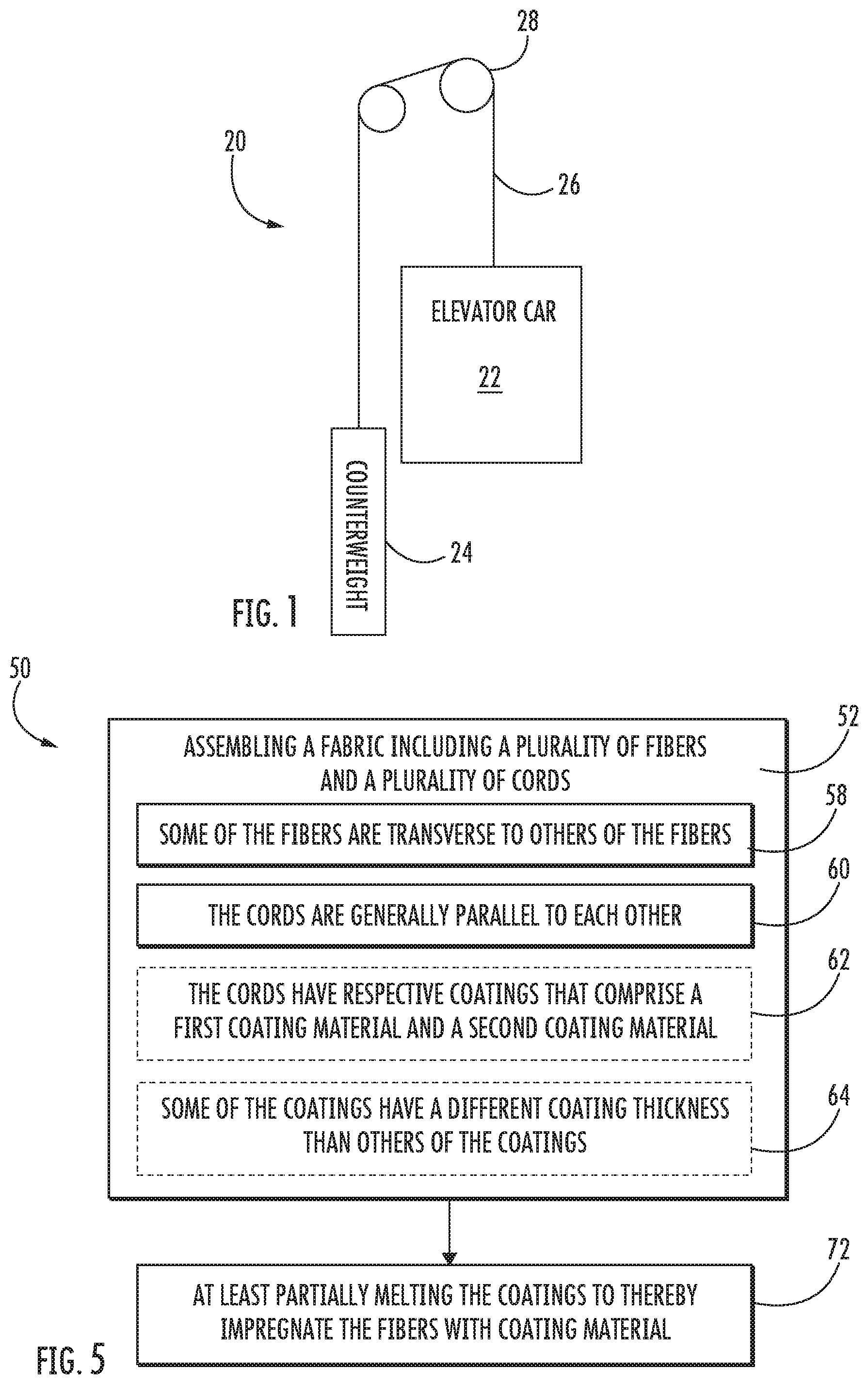 Patent US11814788 — Elevator load bearing member having a fabric structure — Figure 1