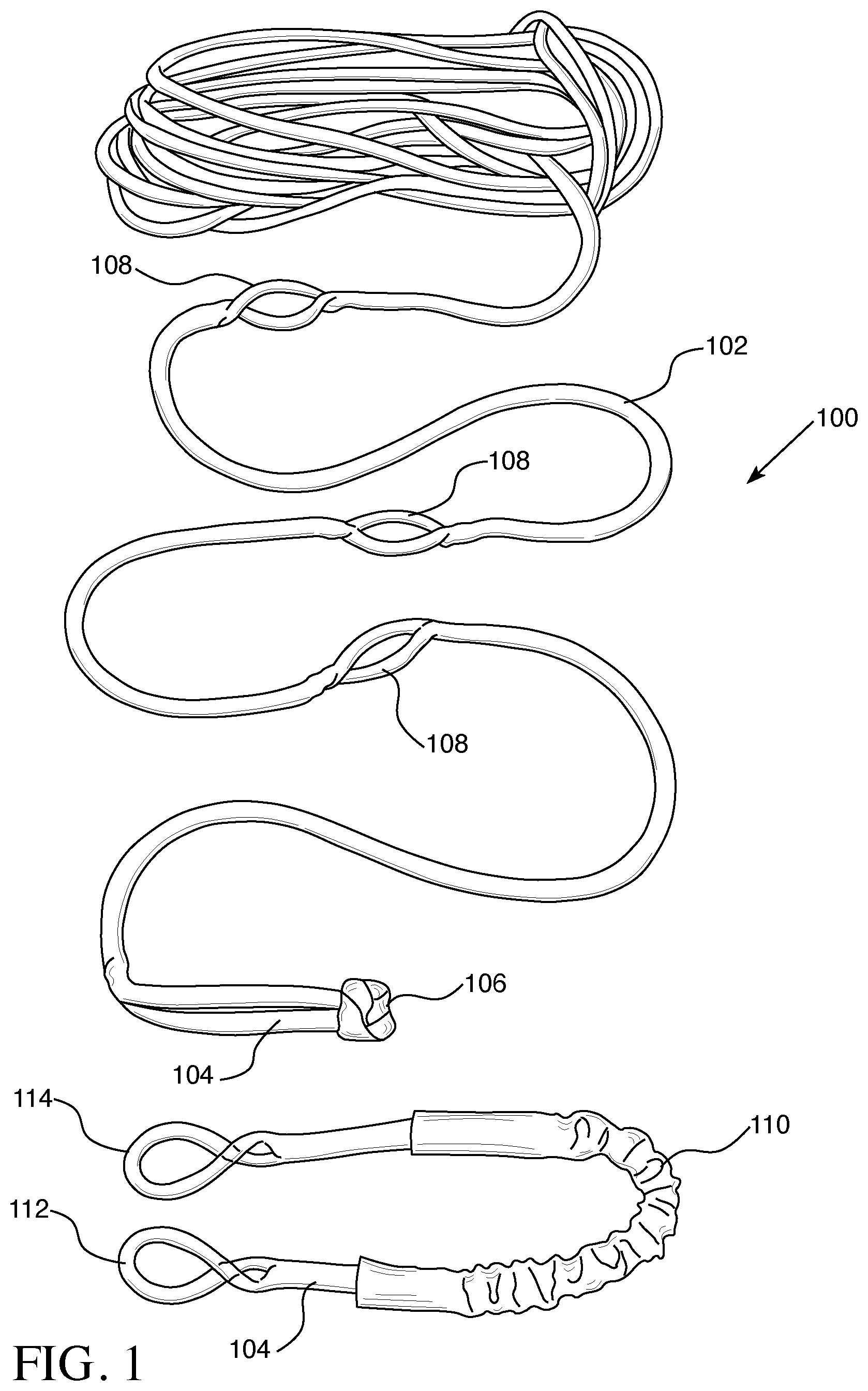 Patent US11814789 — Safe metal free and hookless winch rope — Figure 1