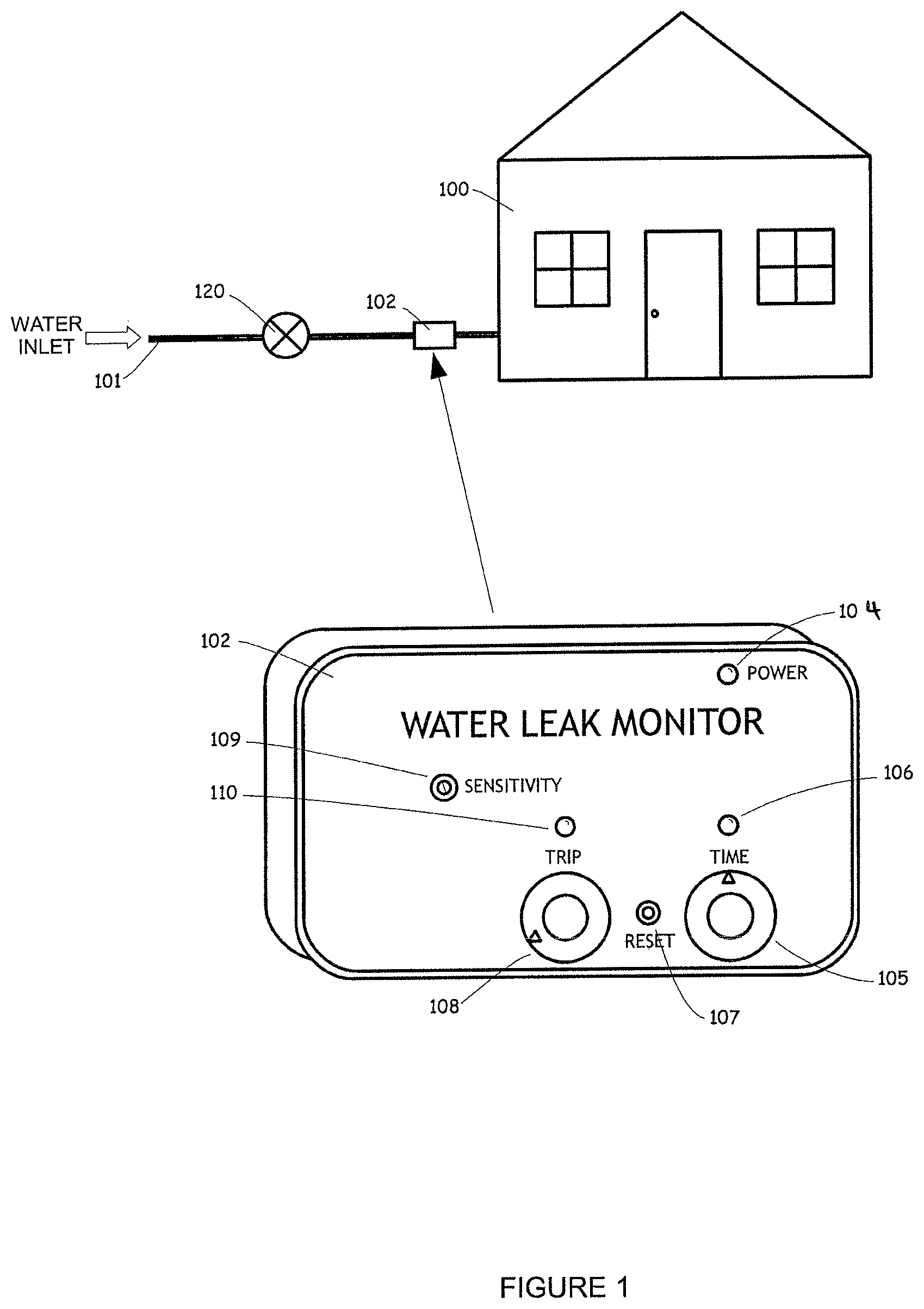 Patent US11814821 Figure 1 – Non-invasive thermal dispersion flow meter with fluid leak detection and geo-fencing control