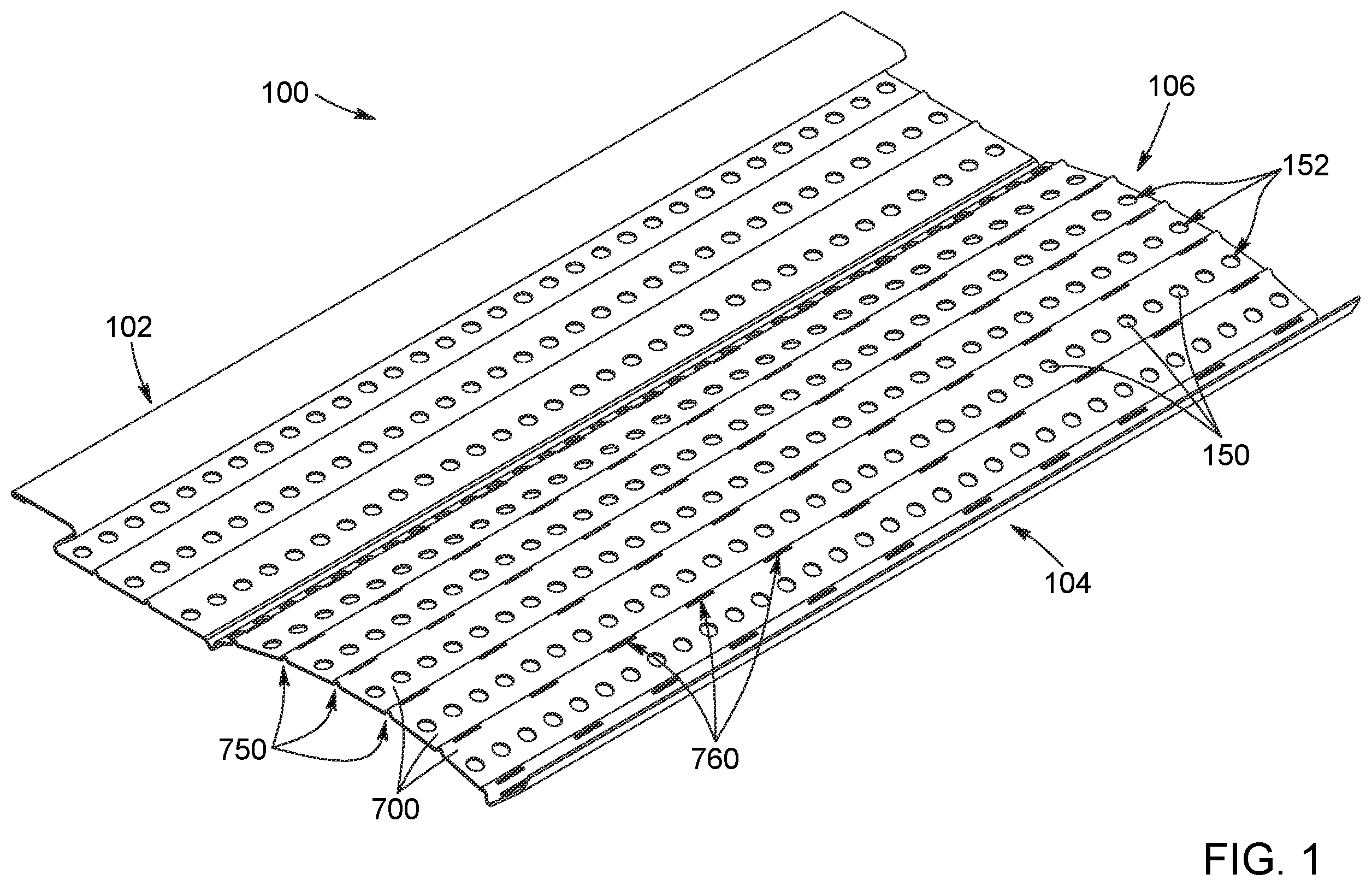 Patent US11814845 — Gutter cover with folds and gutter assembly including the same — Figure 1