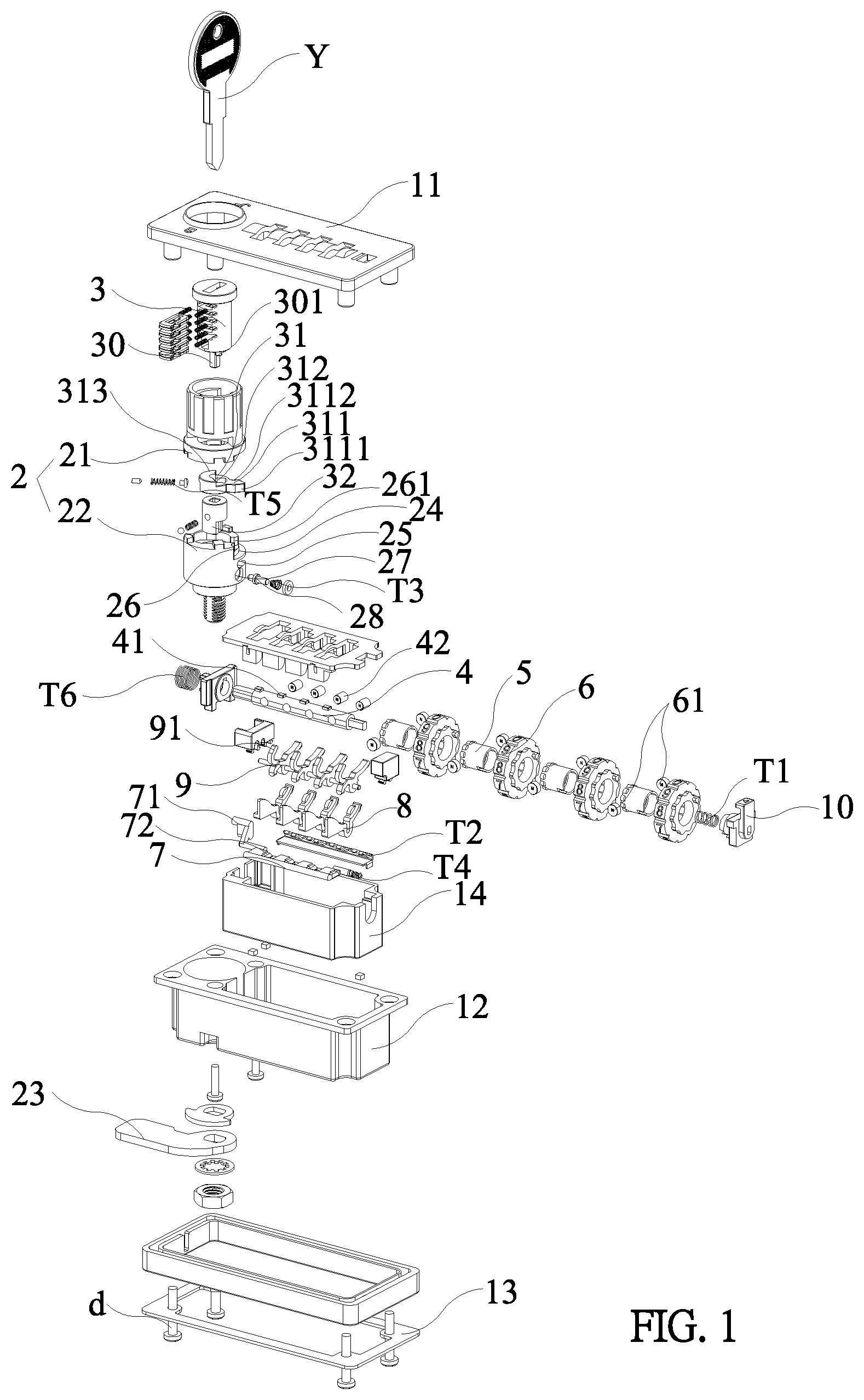 Patent US11814872 — Automatic messy code character wheel coded lock — Figure 1