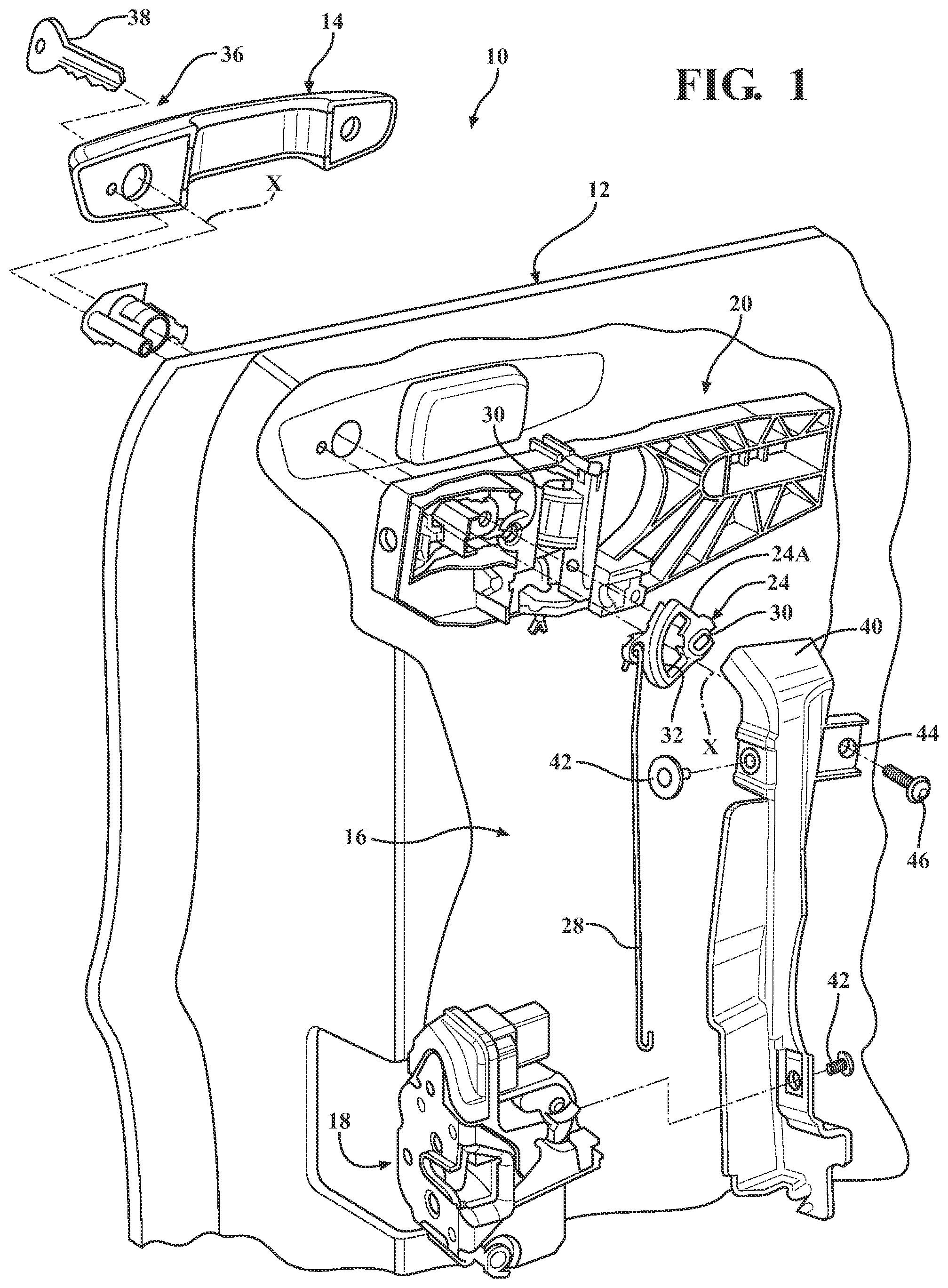 Patent US11814883 — Anti-theft pass-through pawl for an access door — Figure 1