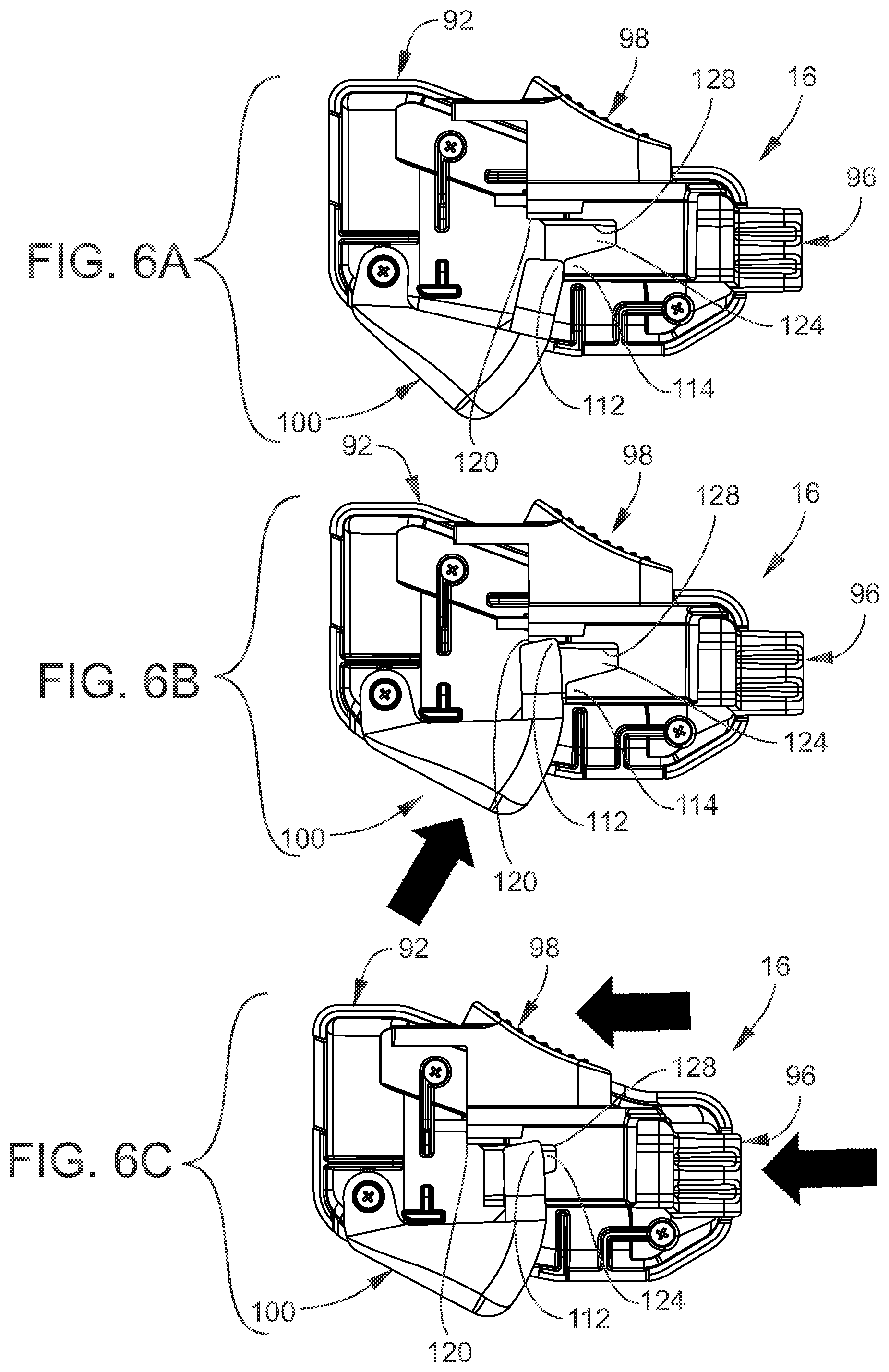 Patent US11814892 Figure 6 – Gated barrier with one hand latch apparatus