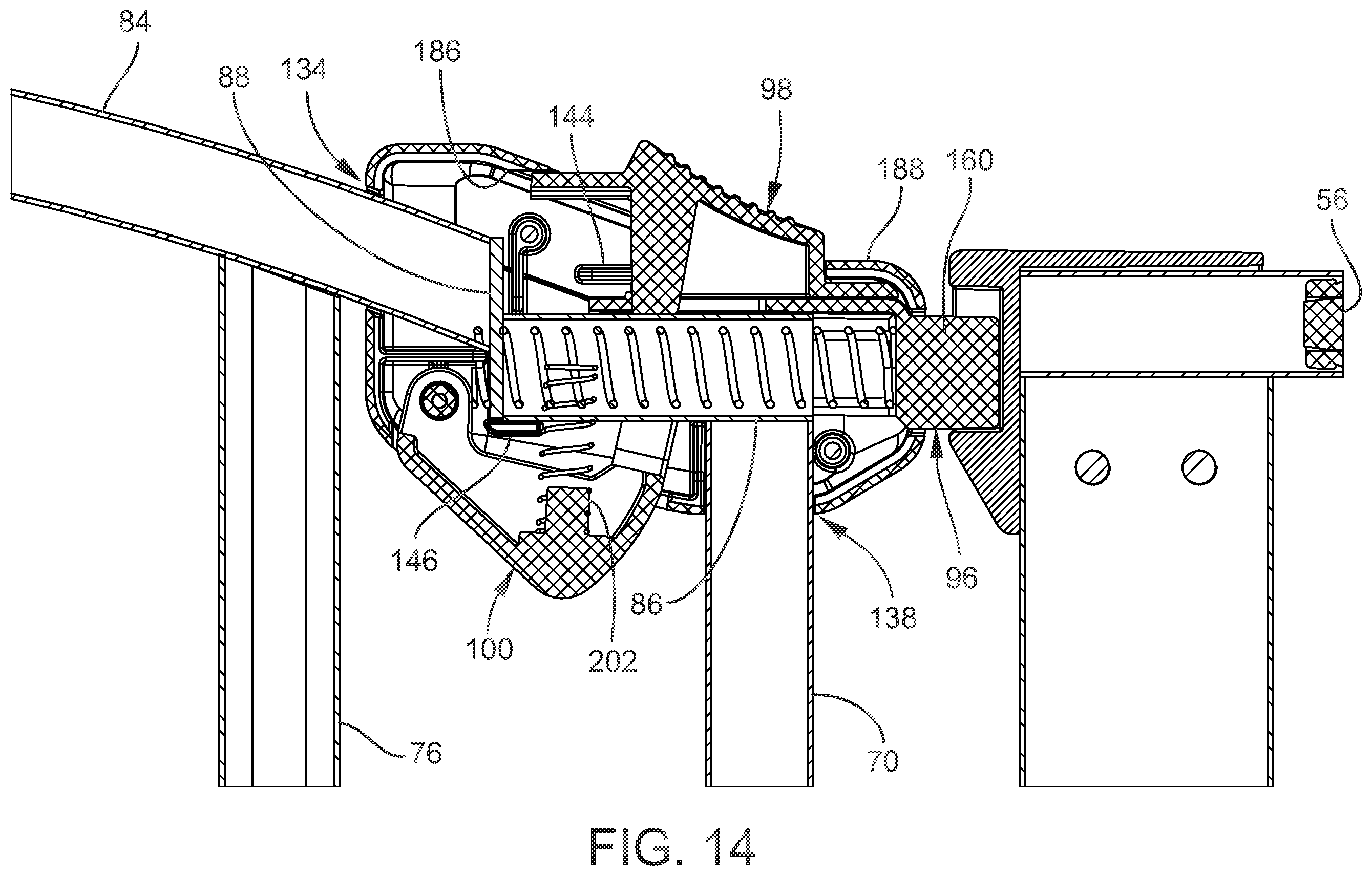 Patent US11814892 Figure 14 – Gated barrier with one hand latch apparatus