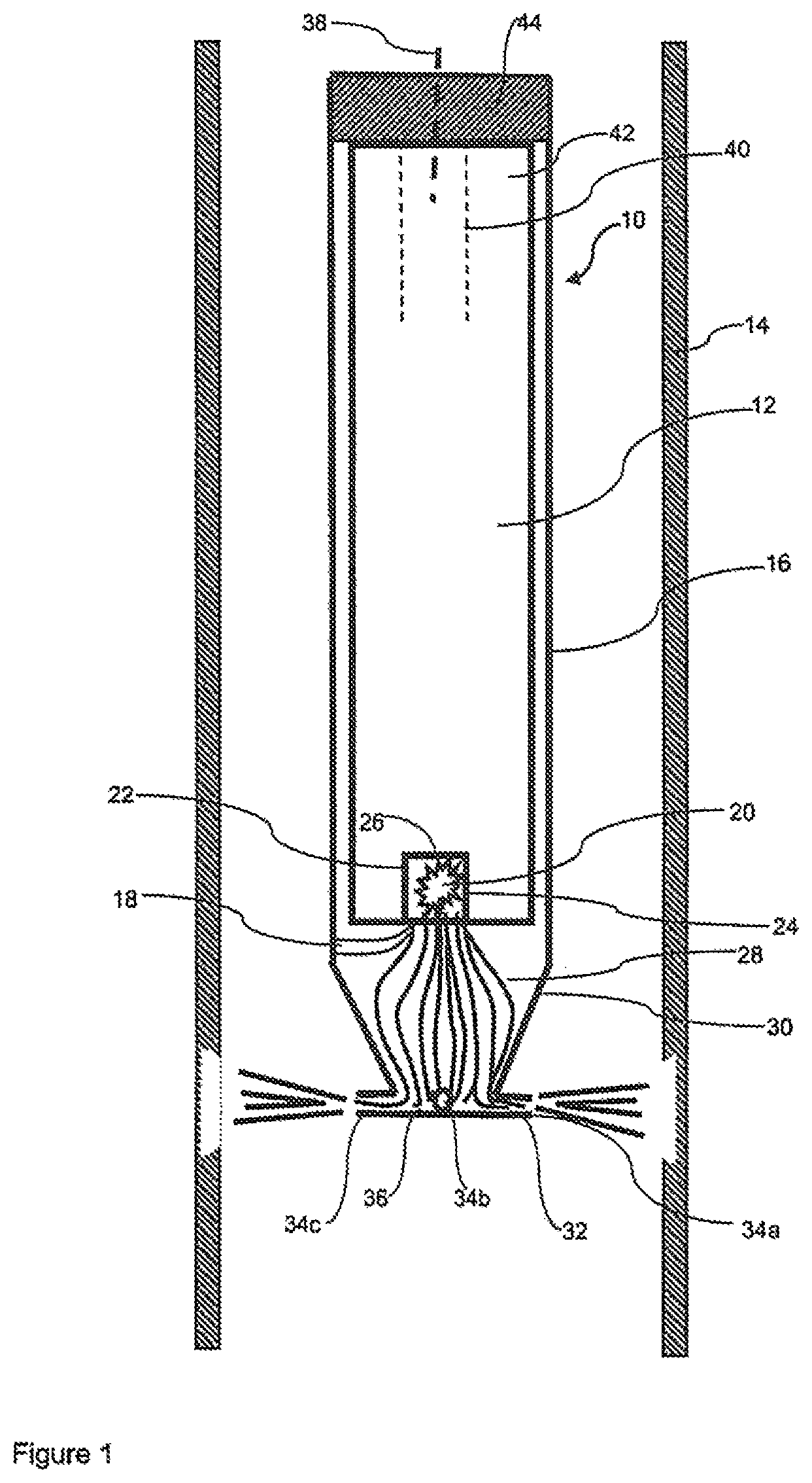 Patent US11814919 Figure 1 – Downhole tool with a propellant charge