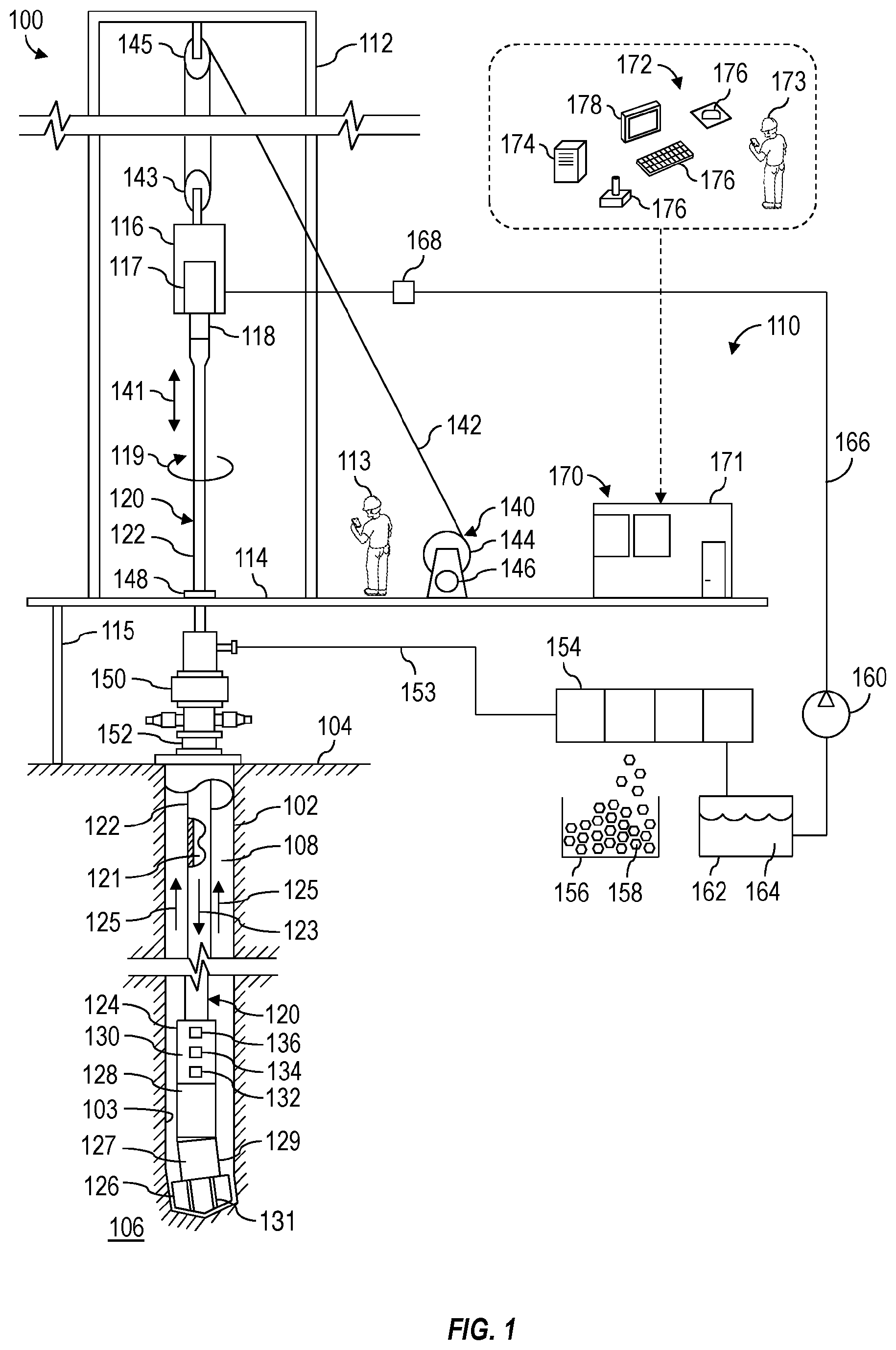 Patent US11814943 — Slide drilling control based on top drive torque and rotational distance — Figure 1