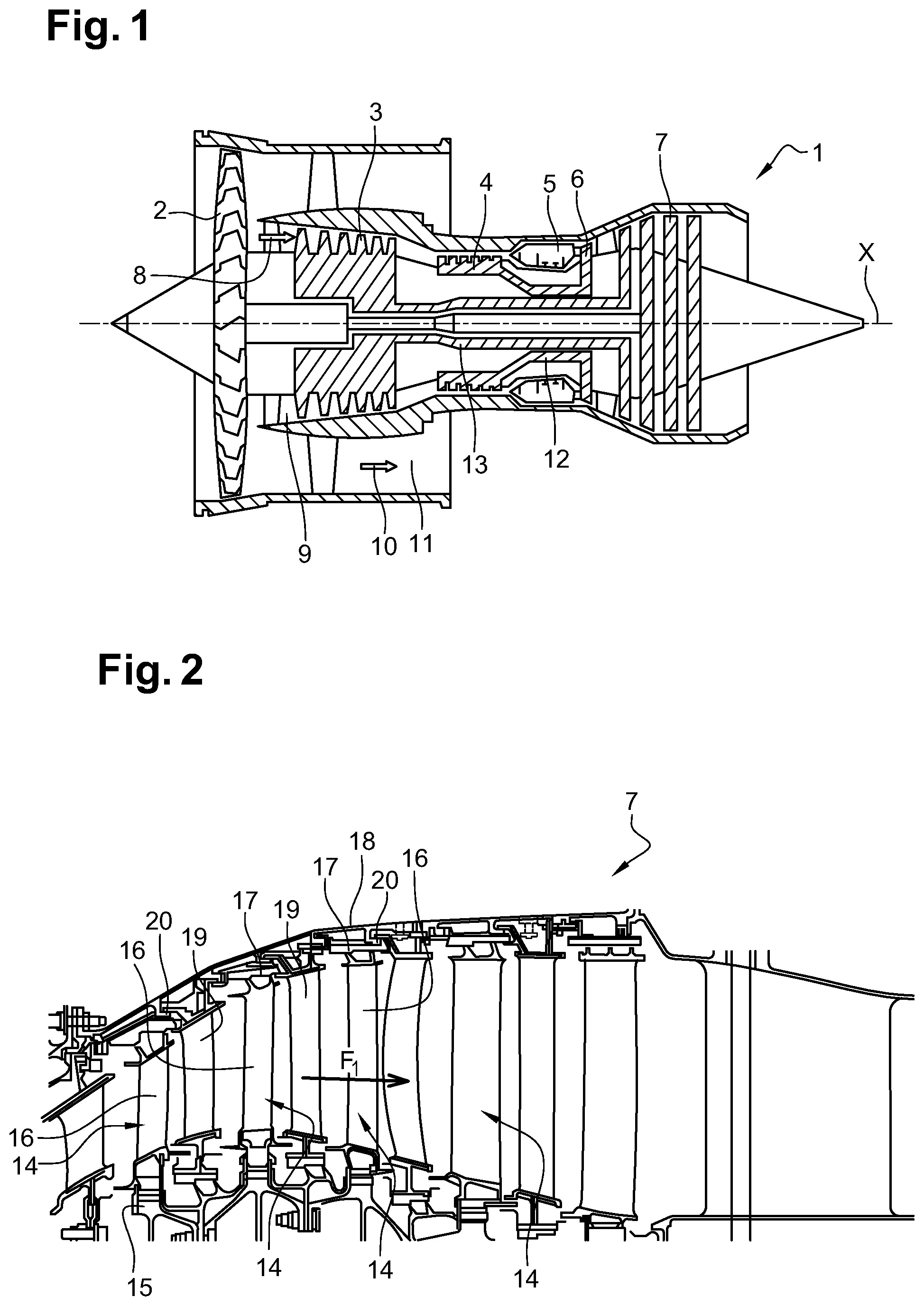 Patent US11814967 — Cooling device for a turbomachine casing — Figure 1
