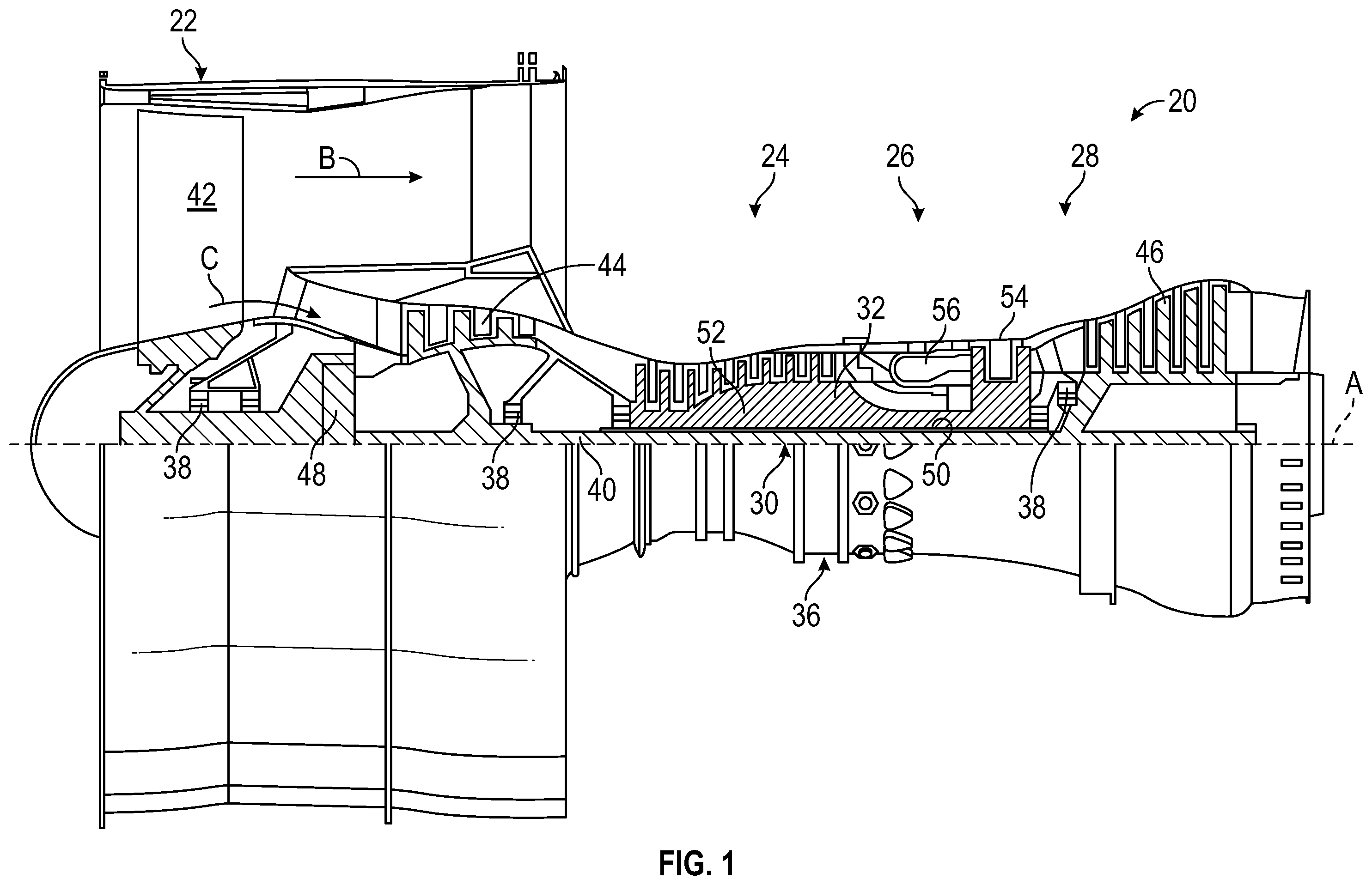 Patent US11814977 — Thermal conditioning of flange with secondary flow — Figure 1