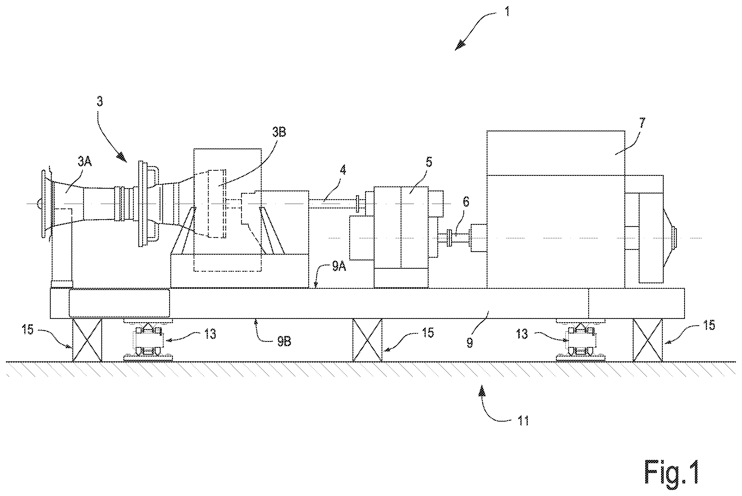 Patent US11814978 — Multi-point mounting system for rotating machinery — Figure 1