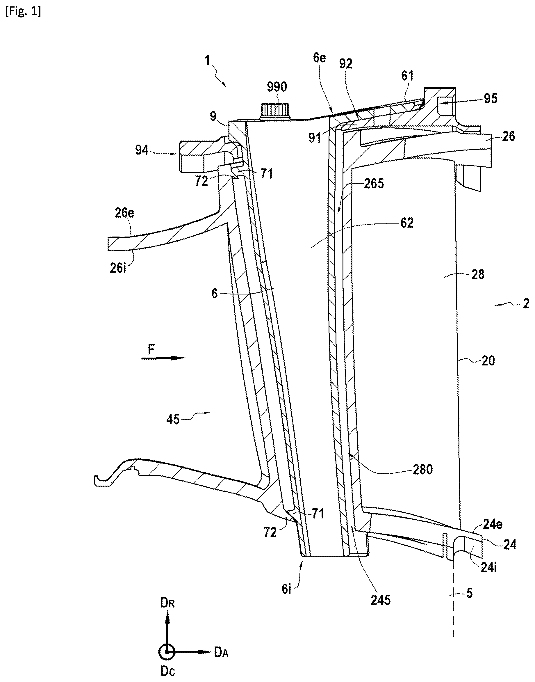 Patent US11814990 — Turbomachine turbine having a CMC nozzle with load spreading — Figure 1