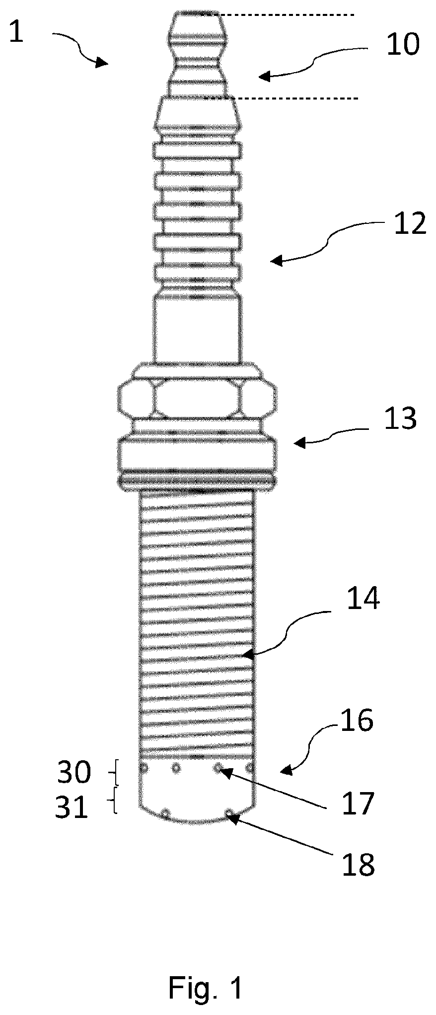 Patent US11815005 — Passive prechamber spark plug — Figure 1