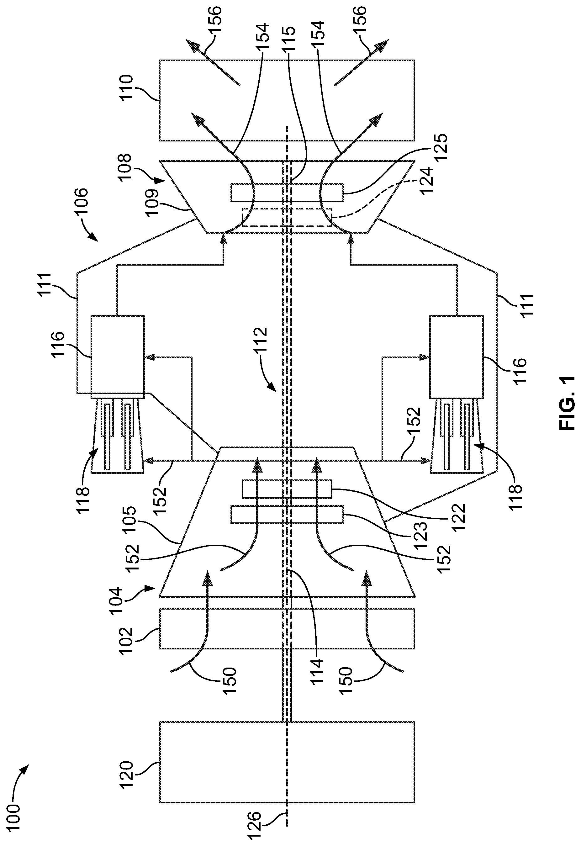 Patent US11815019 Figure 1 – Particle separators for turbomachines and method of operating the same