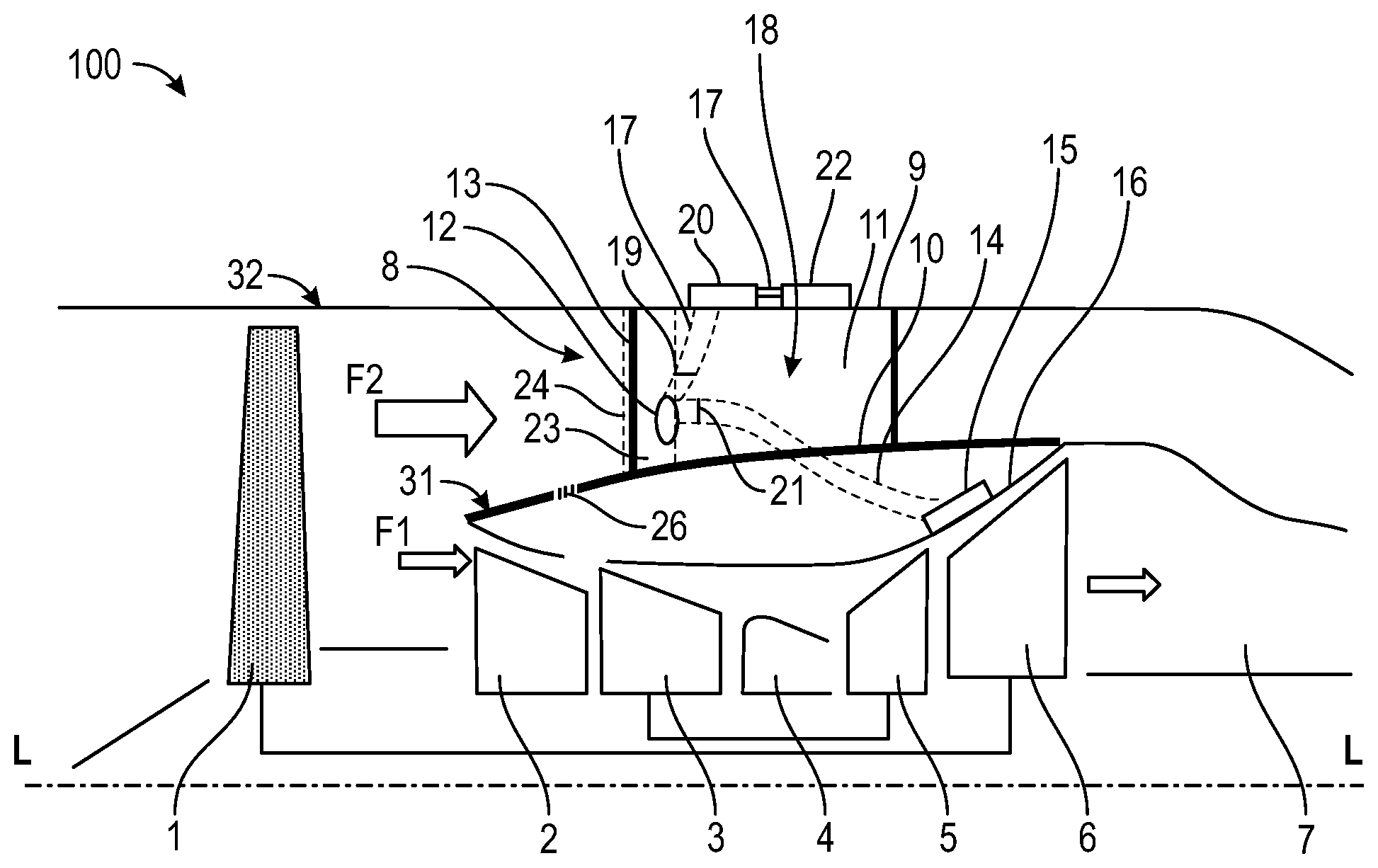 Patent US11815028 — Turbine engine for an aircraft — Figure 1