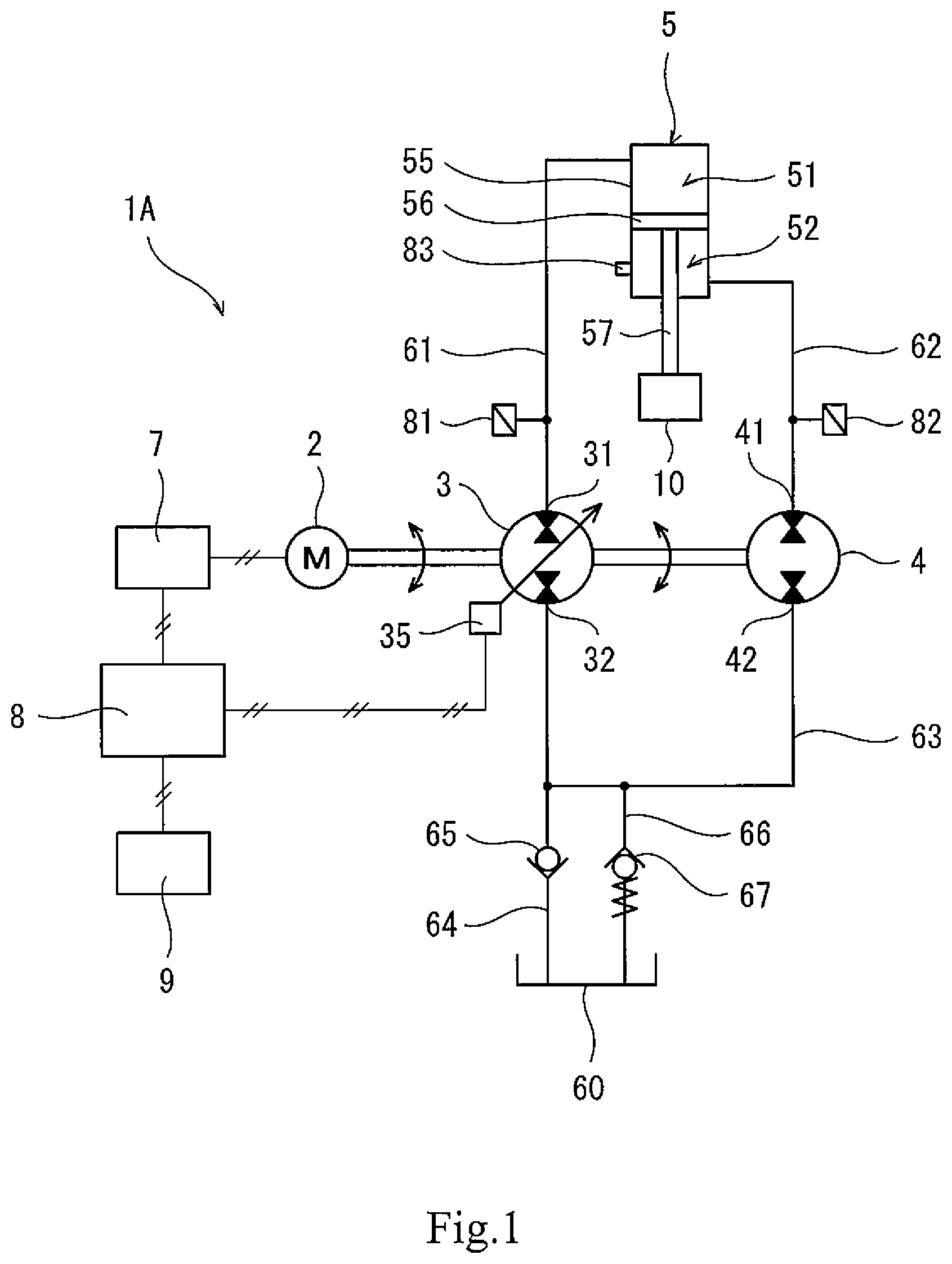 Patent US11815084 — Hydraulic system — Figure 1