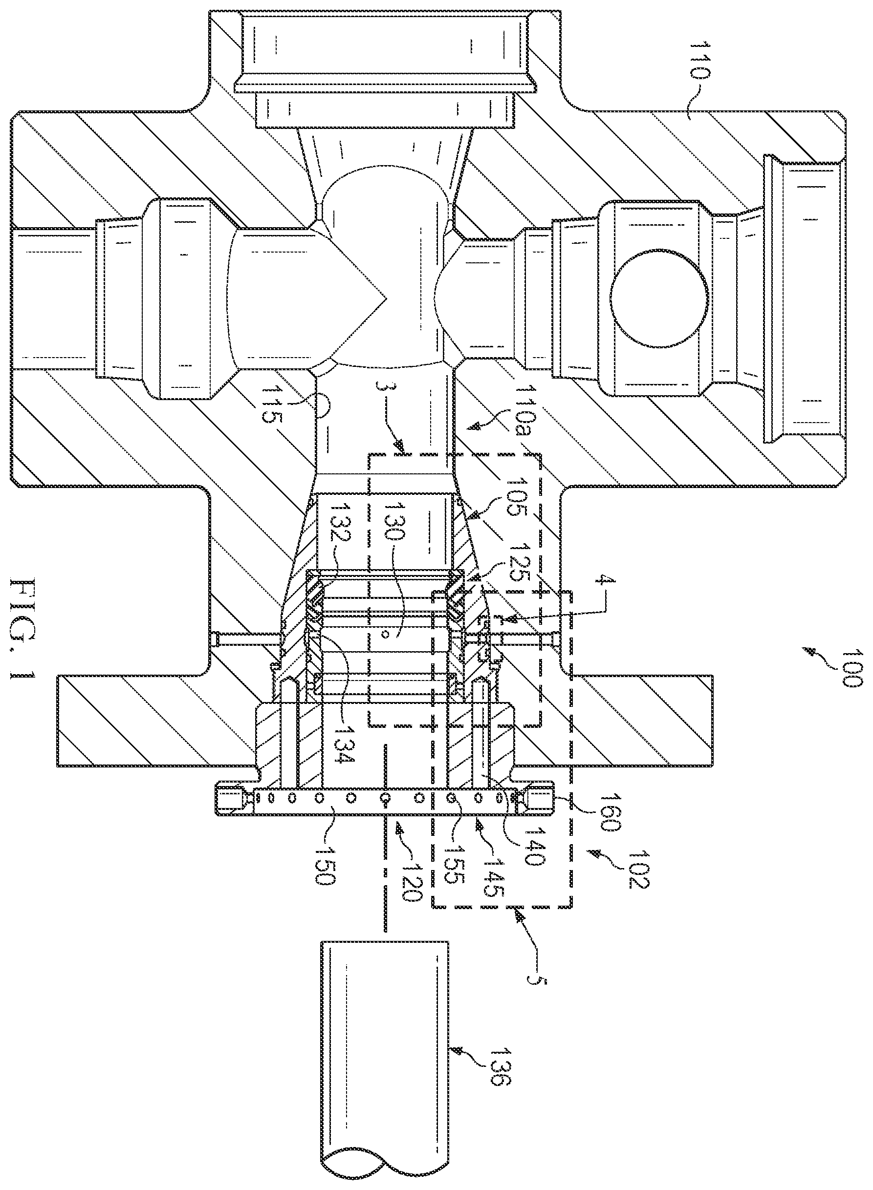 Patent US11815085 Figure 1 – Pump with fluid end with easy maintenance replaceable packing sleeve
