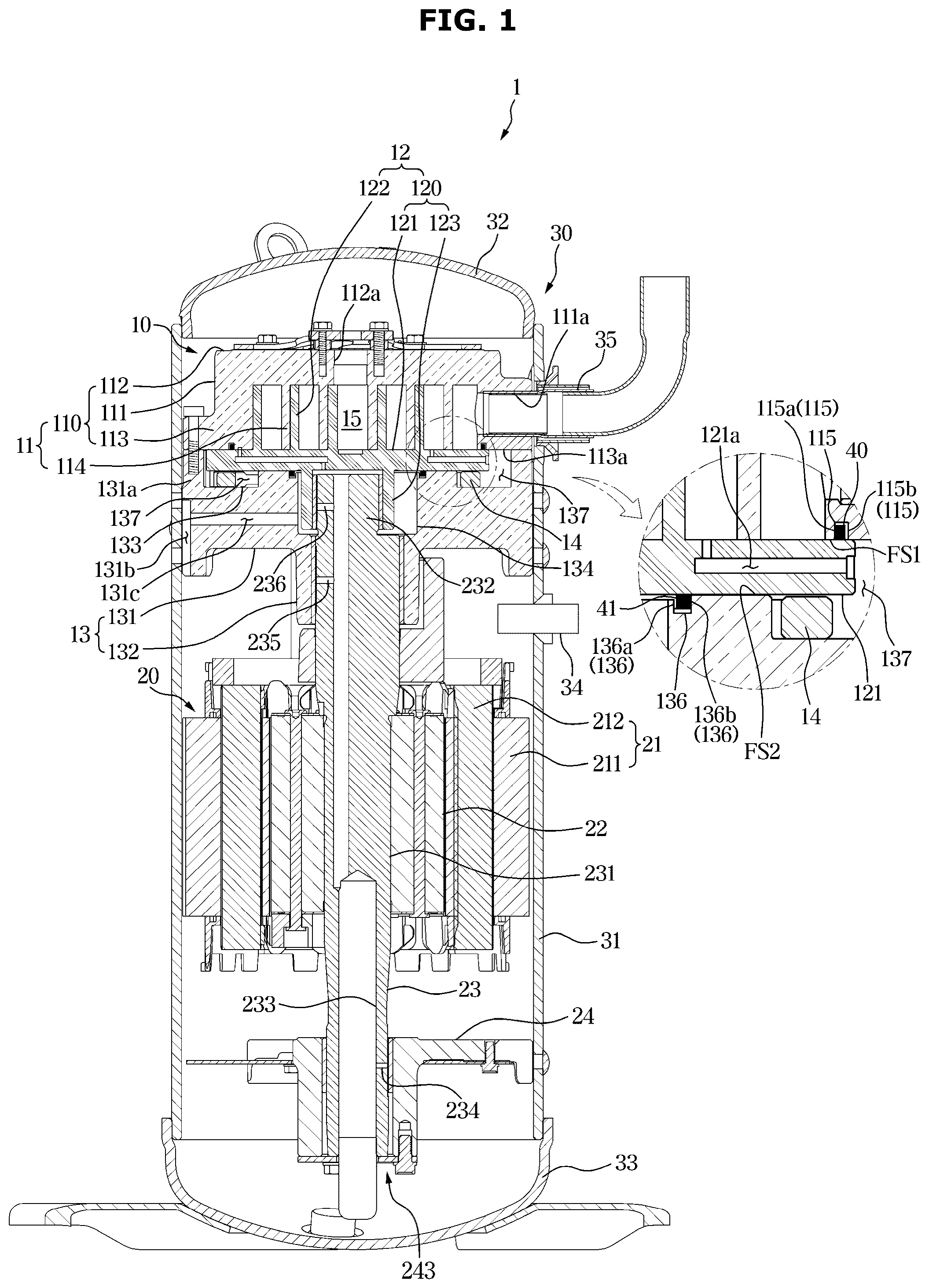 Patent US11815090 — Scroll compressor — Figure 1