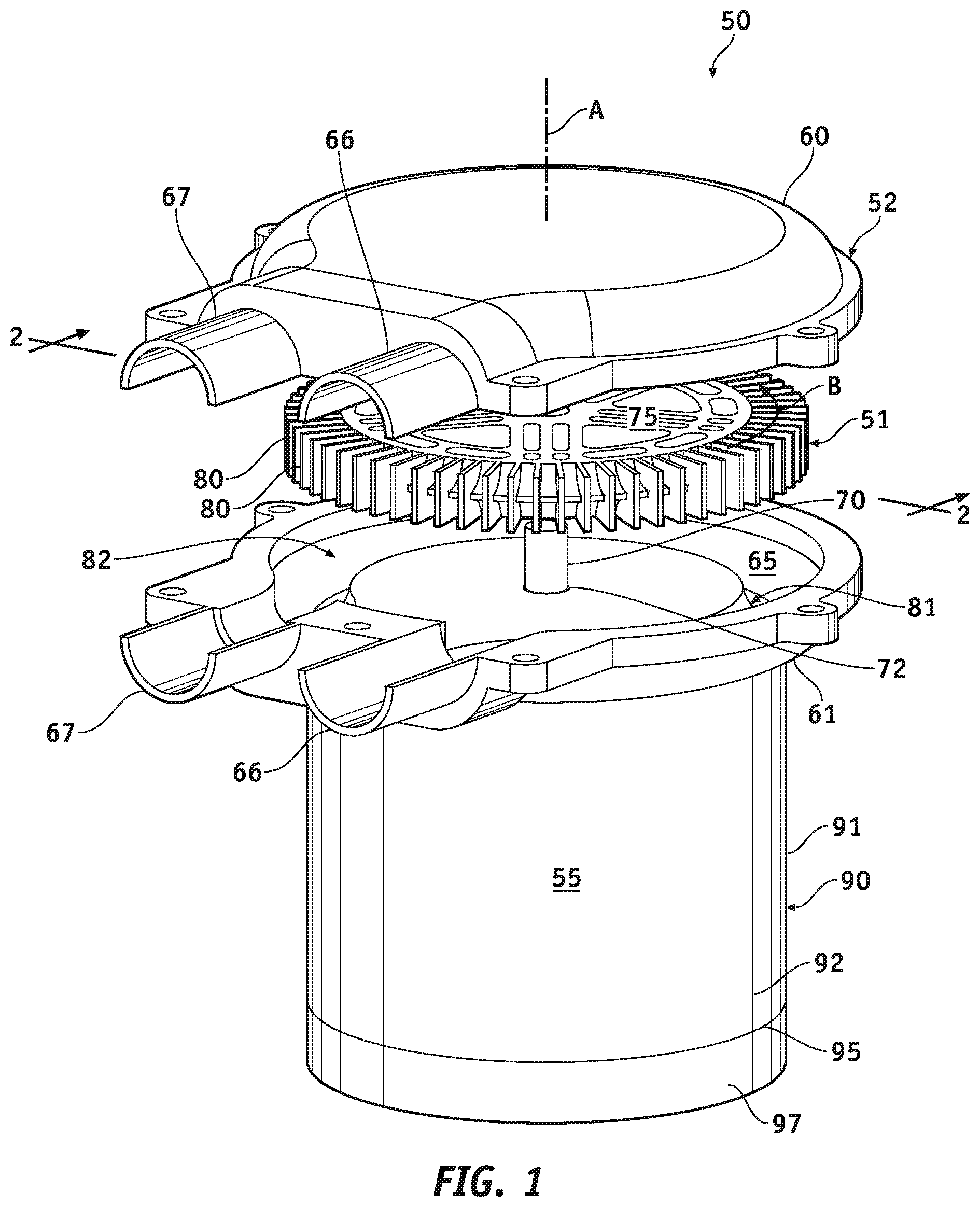 Patent US11815105 — Regenerative blowers-compressors with shaft bypass fluid re-vents — Figure 1
