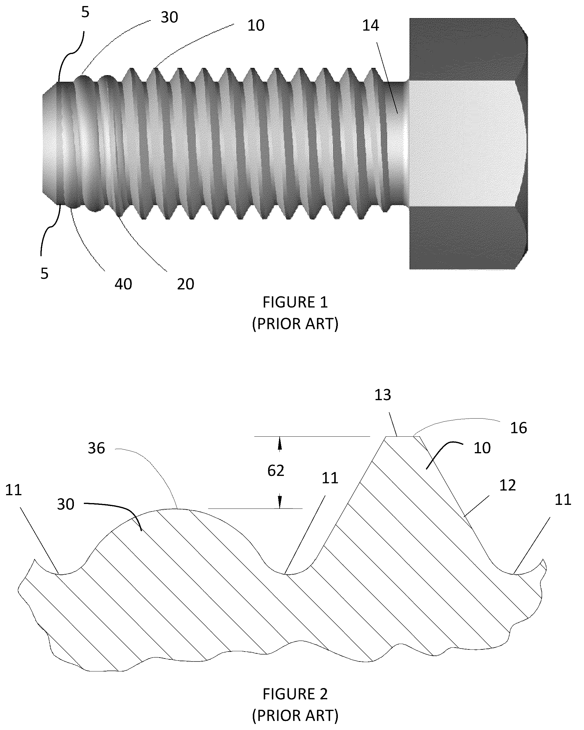 Patent US11815121 — Shortened fastener with locally controlled thread height — Figure 1