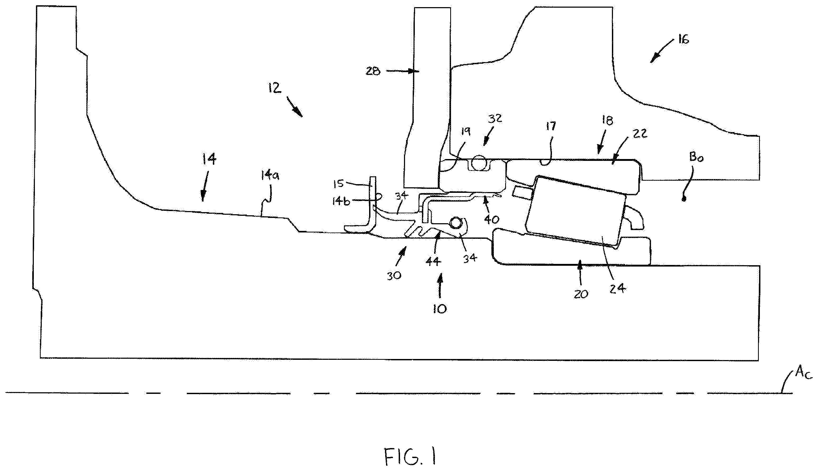 Patent US11815131 — Seal assembly with a load bearing ring — Figure 1