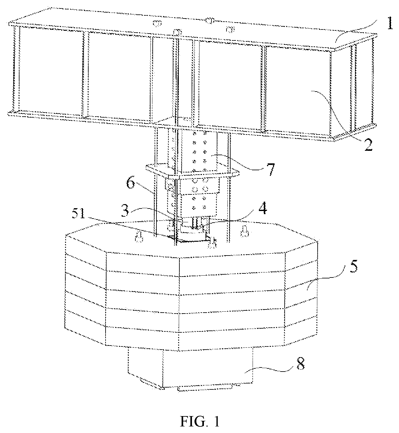 Patent US11815151 — Vibration control device integrating passive control, semi-active control and active control — Figure 1