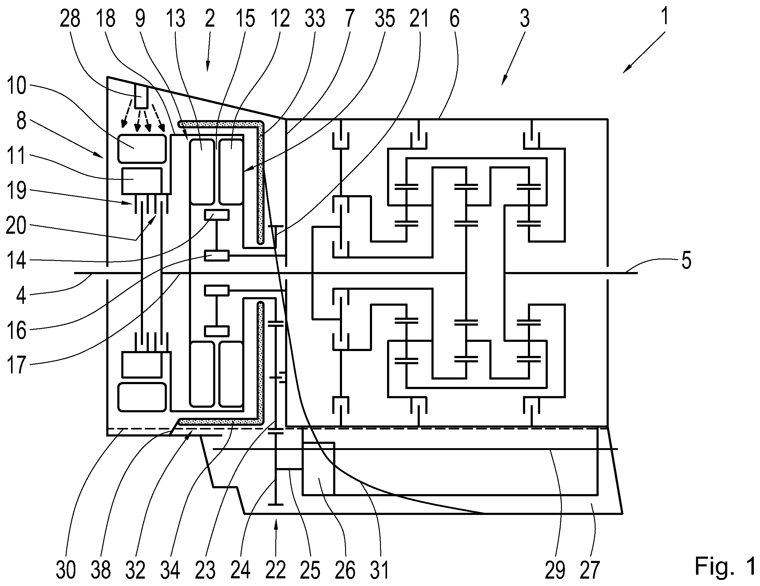 Patent US11815167 — Lubricant guide shell for an arrangement in the area of a hydrodynamic torque converter — Figure 1