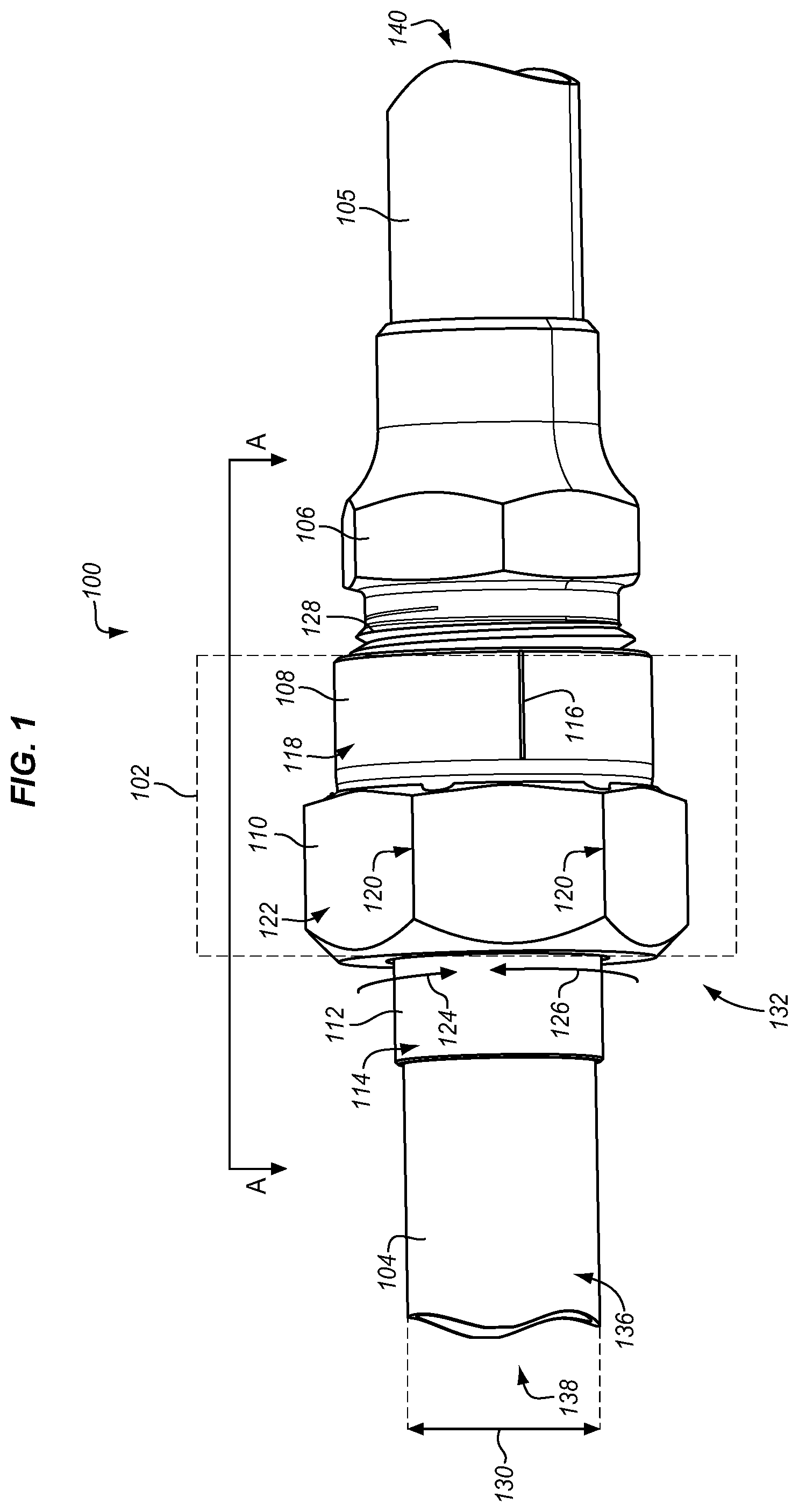 Patent US11815202 — Compression fitting with visual torque indicator — Figure 1