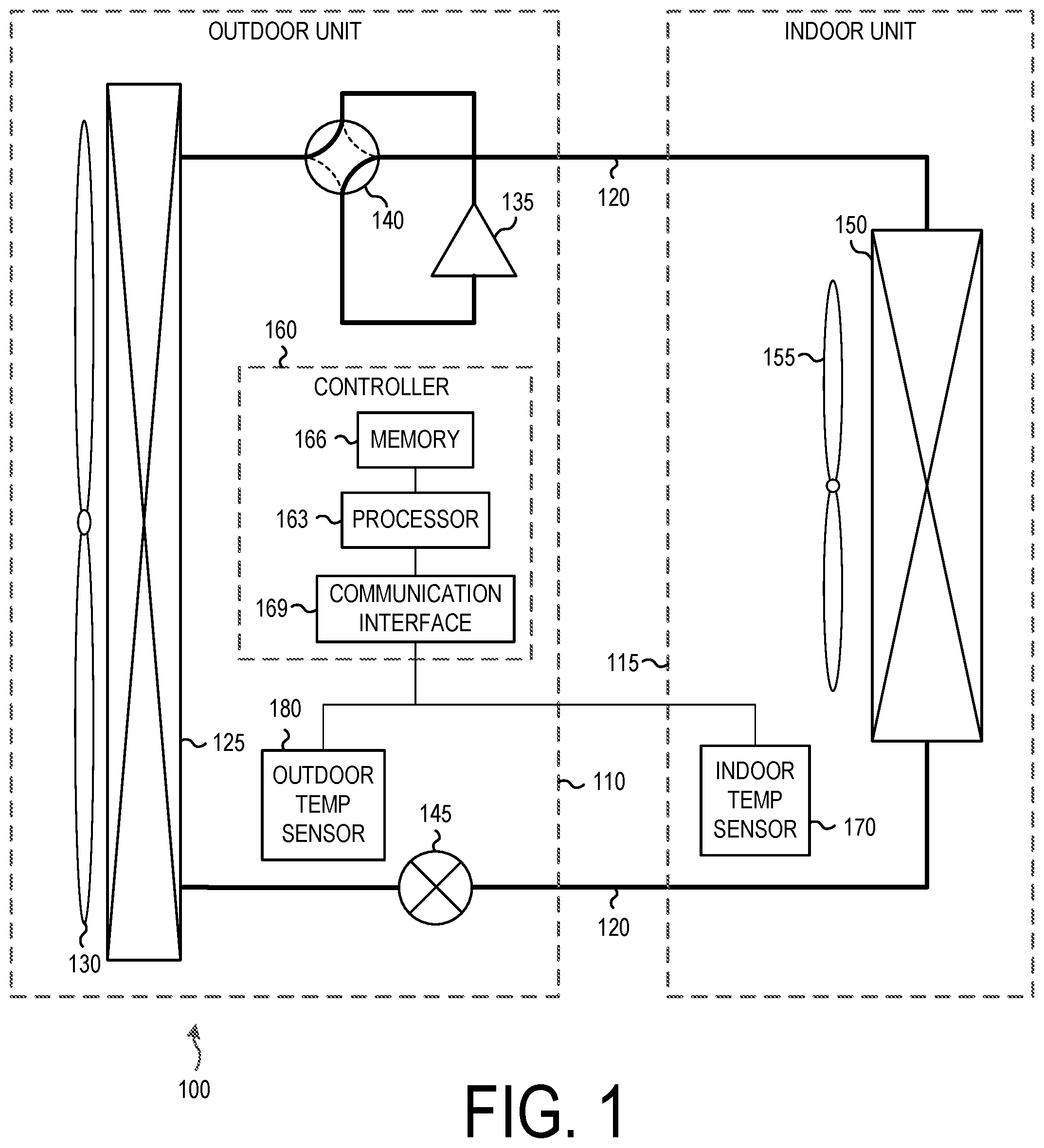 Patent US11815280 — System and method for controlling the operation of a fan in an air conditioning system — Figure 1