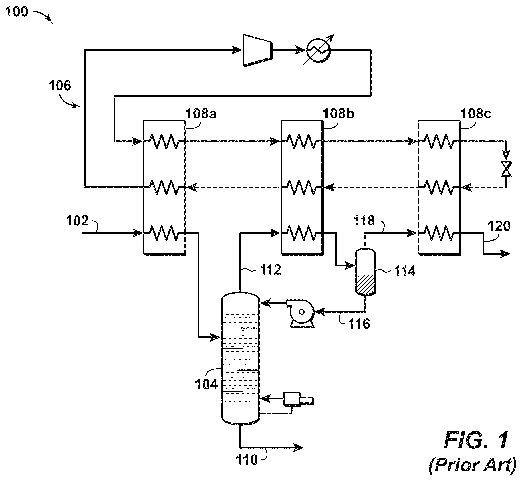 Patent US11815308 — Pretreatment and pre-cooling of natural gas by high pressure compression and expansion — Figure 1