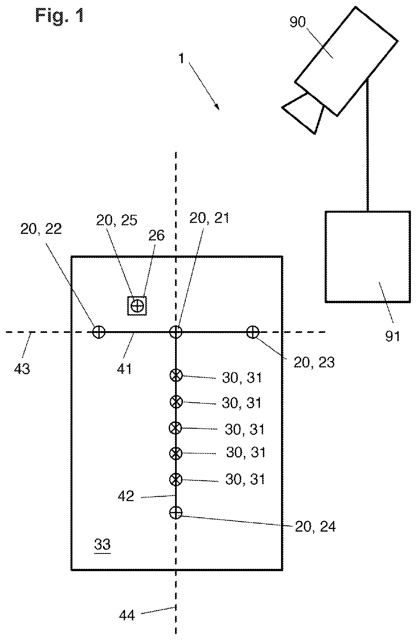 Patent US11815345 Figure 1 – Device for orientation and position detection of markings in three-dimensional space