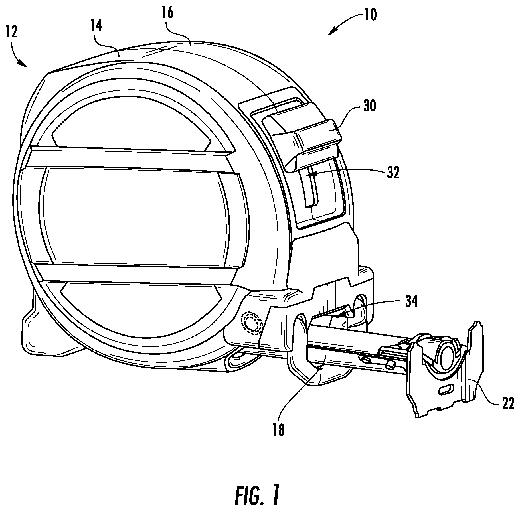 Patent US11815350 — Tape measure with retraction spring adjacent to tape reel — Figure 1