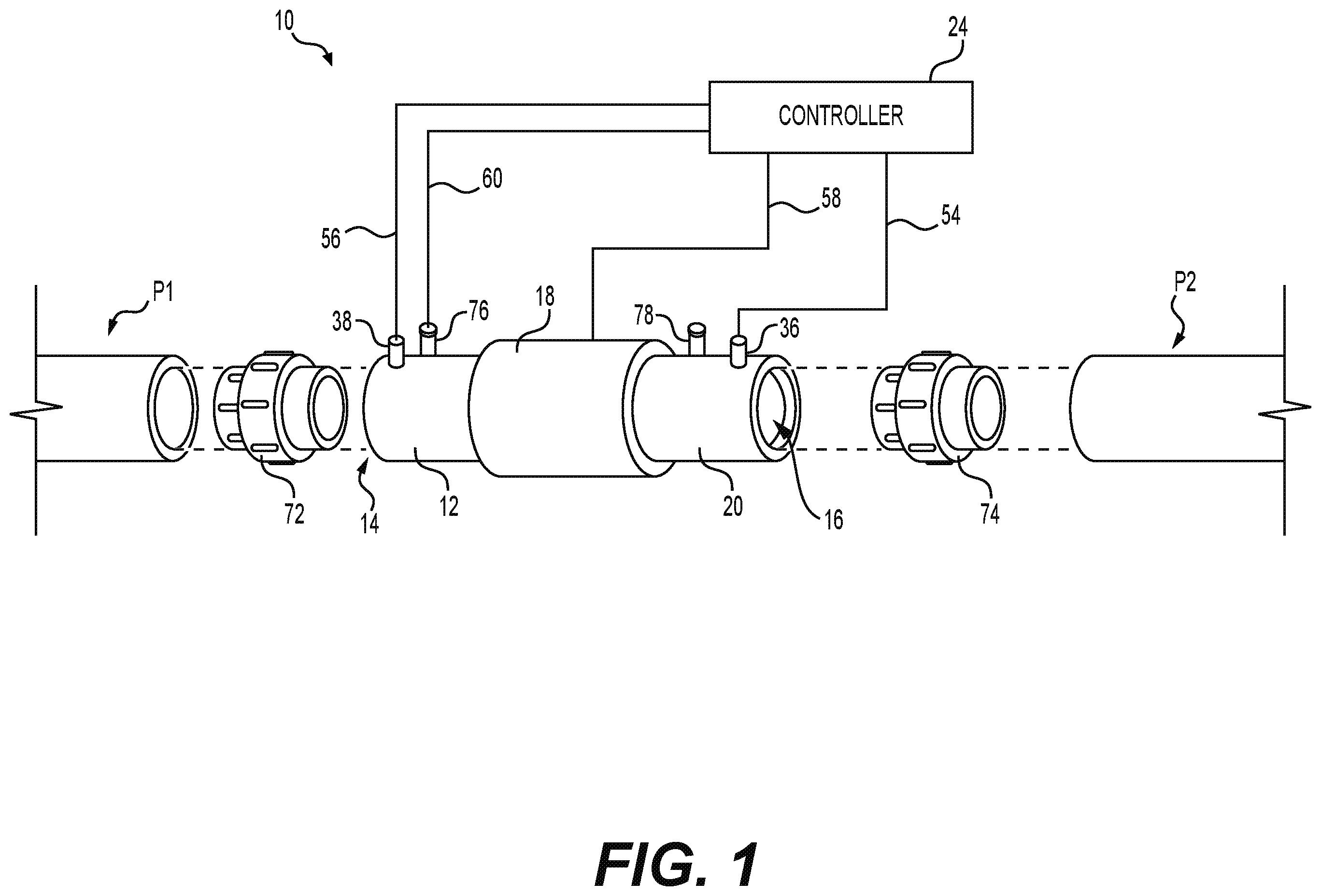 Patent US11815351 — Device for monitoring internal pipe deposit accumulation — Figure 1