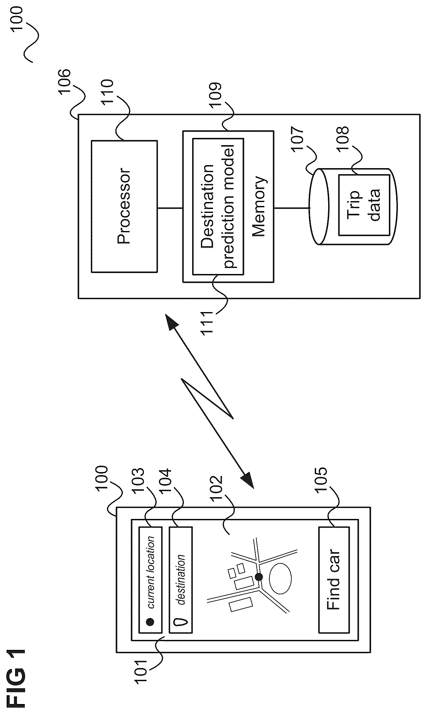 Patent US11815360 — Method for predicting the destination location of a vehicle — Figure 1