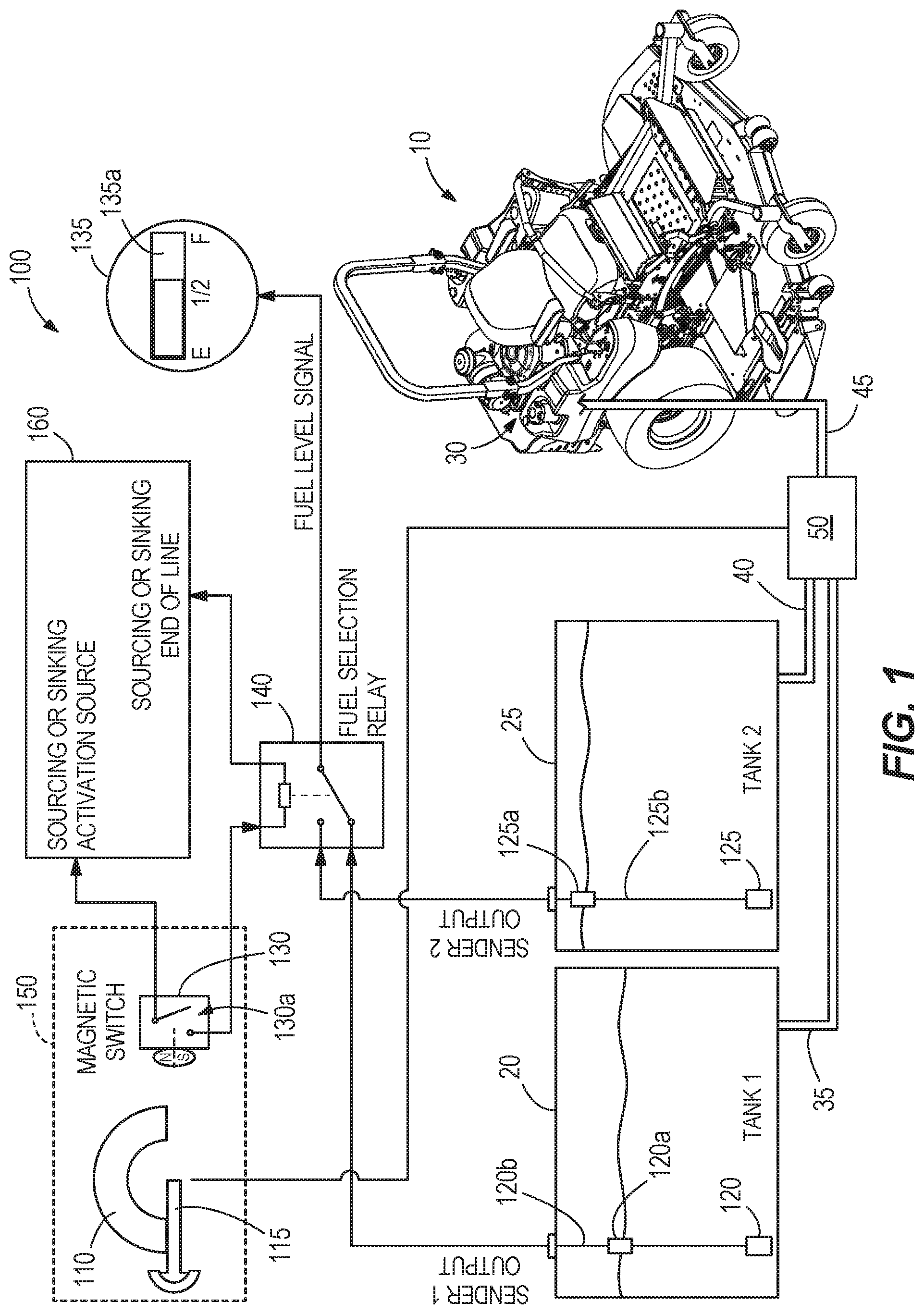 Patent US11815386 — Fuel level display circuit for dual tank configuration — Figure 1