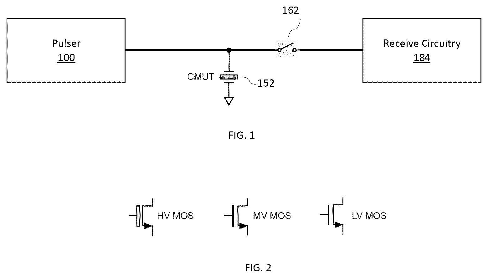 Patent US11815492 Figure 1 – Methods and circuitry for built-in self-testing of circuitry and/or transducers in ultrasound devices