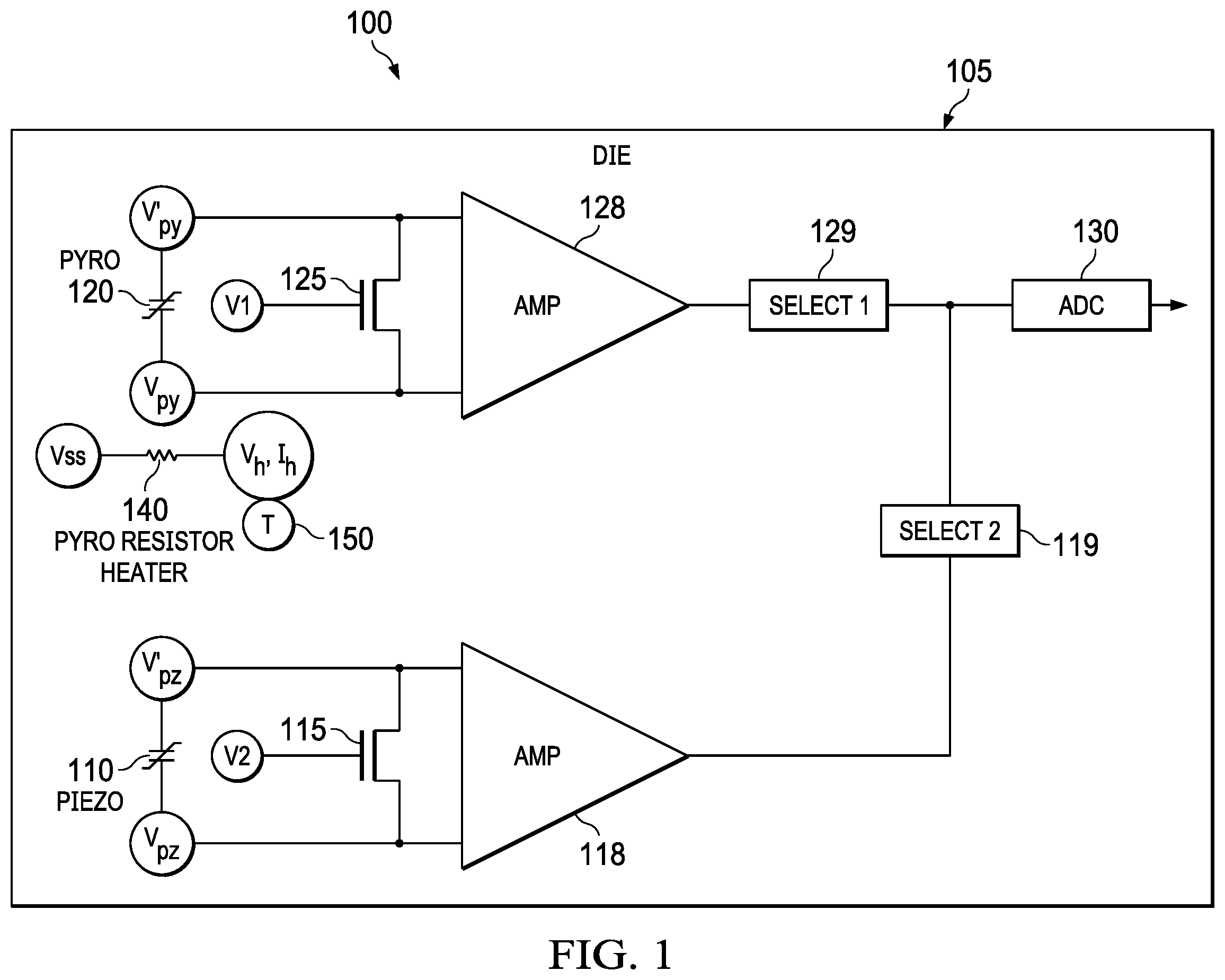 Patent US11815526 — Aging compensation of a ferroelectric piezoelectric shock sensor — Figure 1
