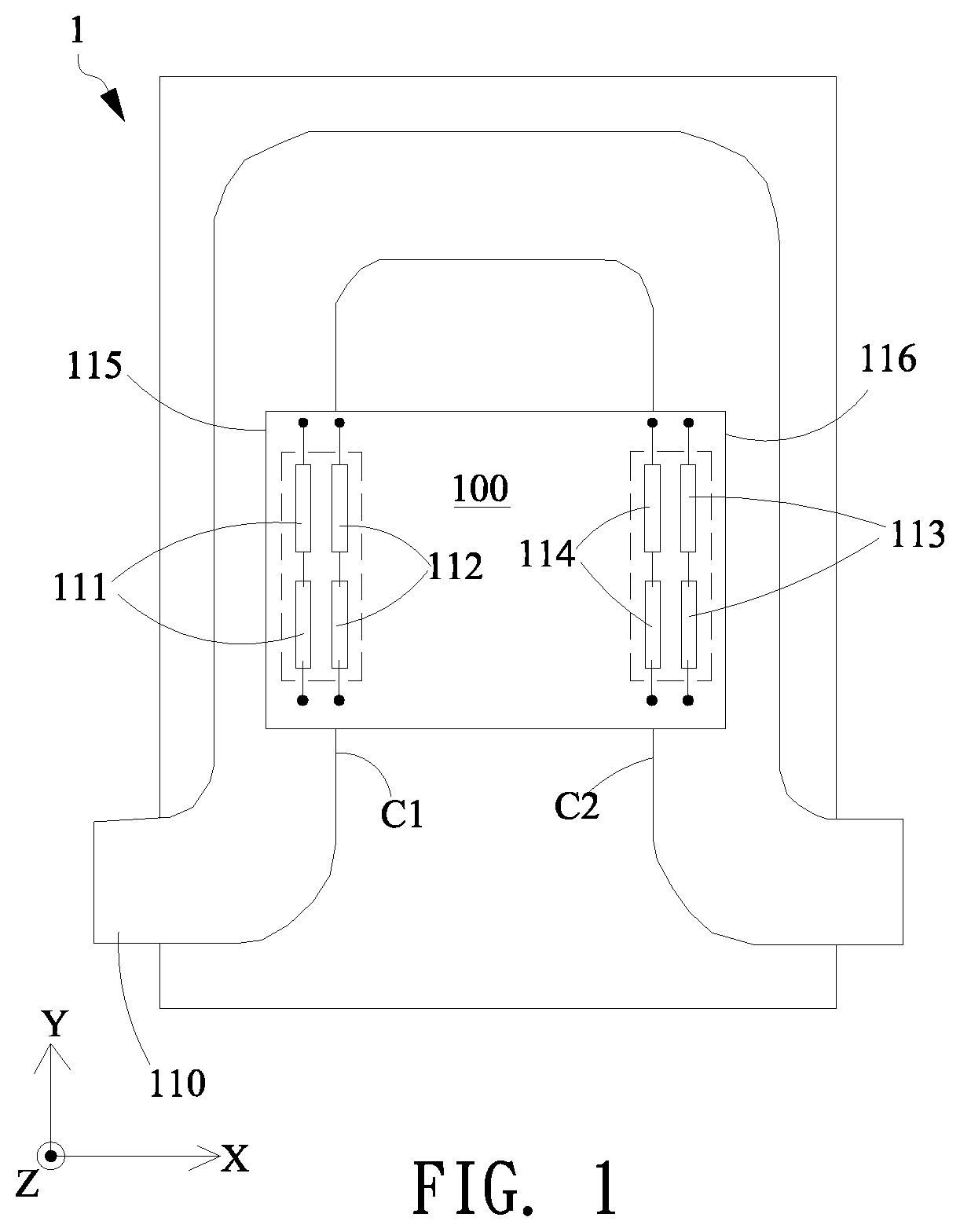Patent US11815571 — Electric current sensor and sensing device — Figure 1