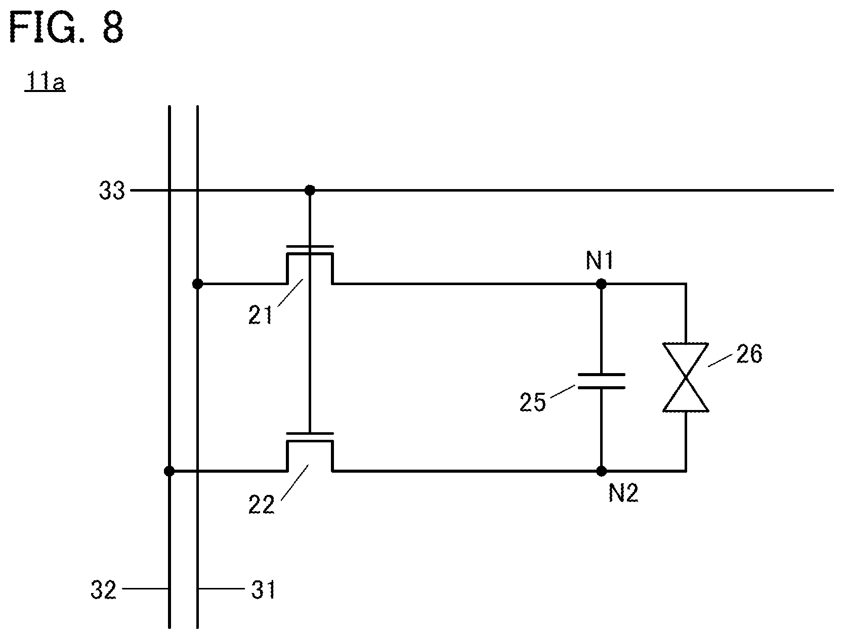 Patent US11815775 Figure 8 – Display apparatus having pixels connected to first and second wirings set to different potentials