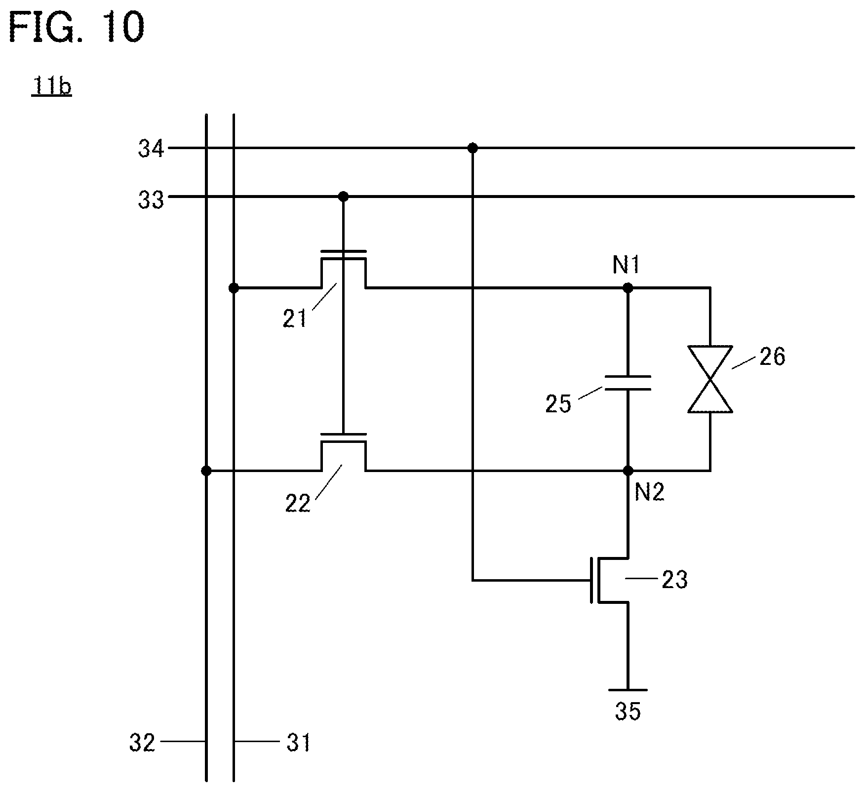 Patent US11815775 Figure 10 – Display apparatus having pixels connected to first and second wirings set to different potentials