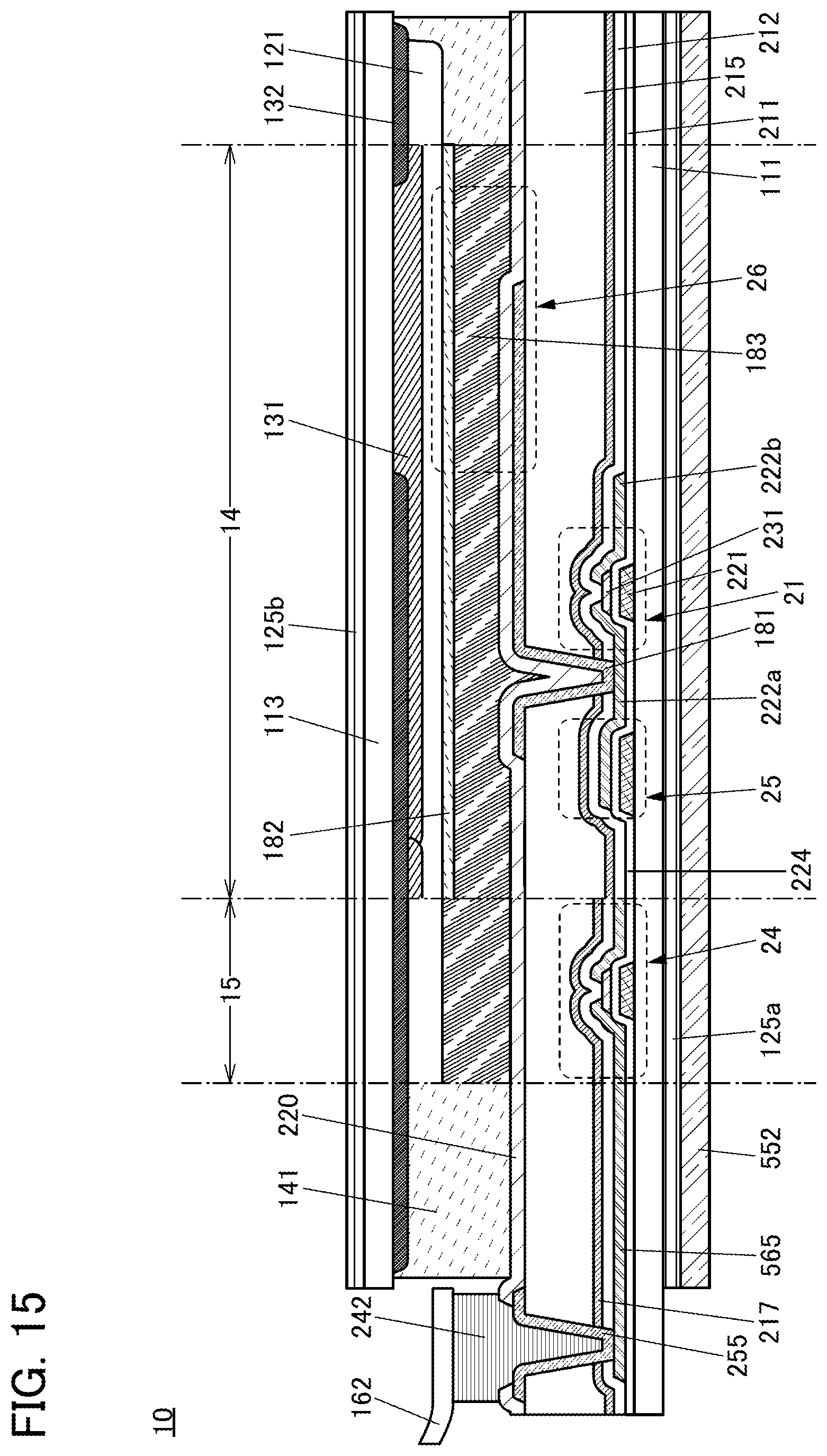 Patent US11815775 Figure 15 – Display apparatus having pixels connected to first and second wirings set to different potentials
