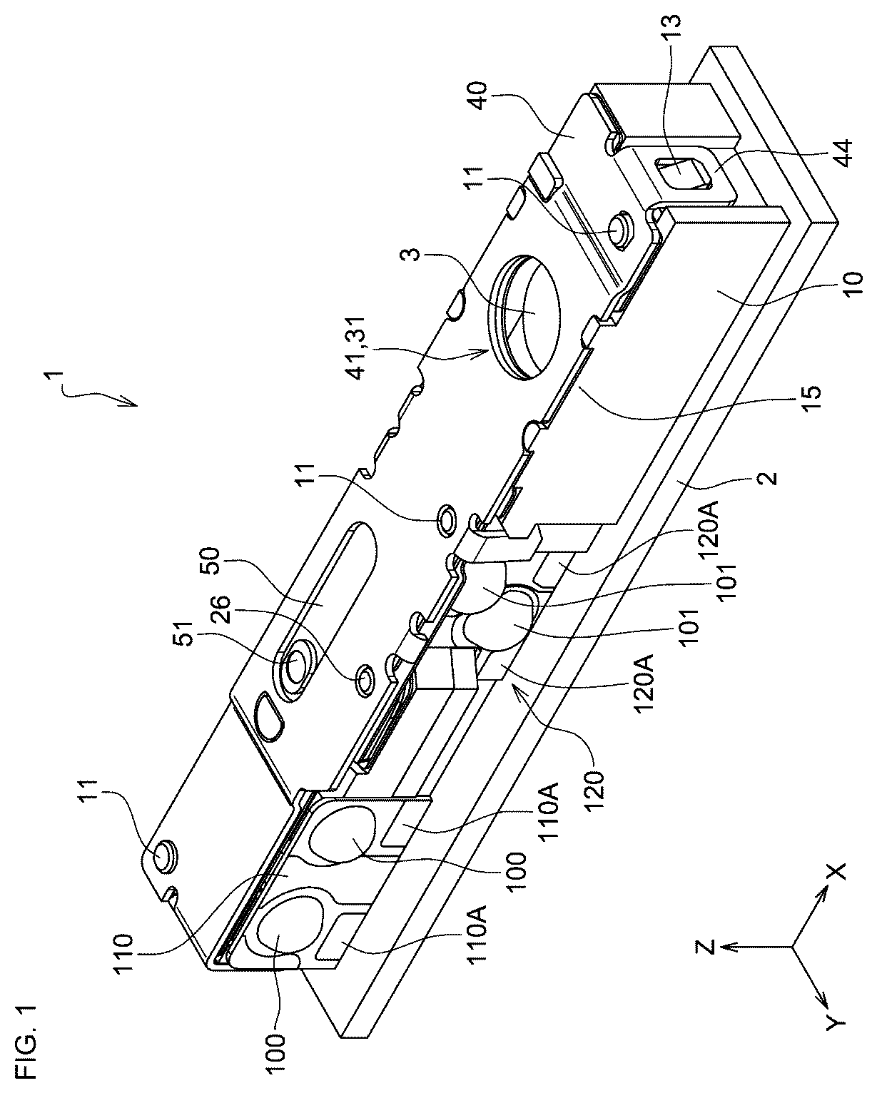 Patent US11815786 — Blade open-close device and electronic device — Figure 1