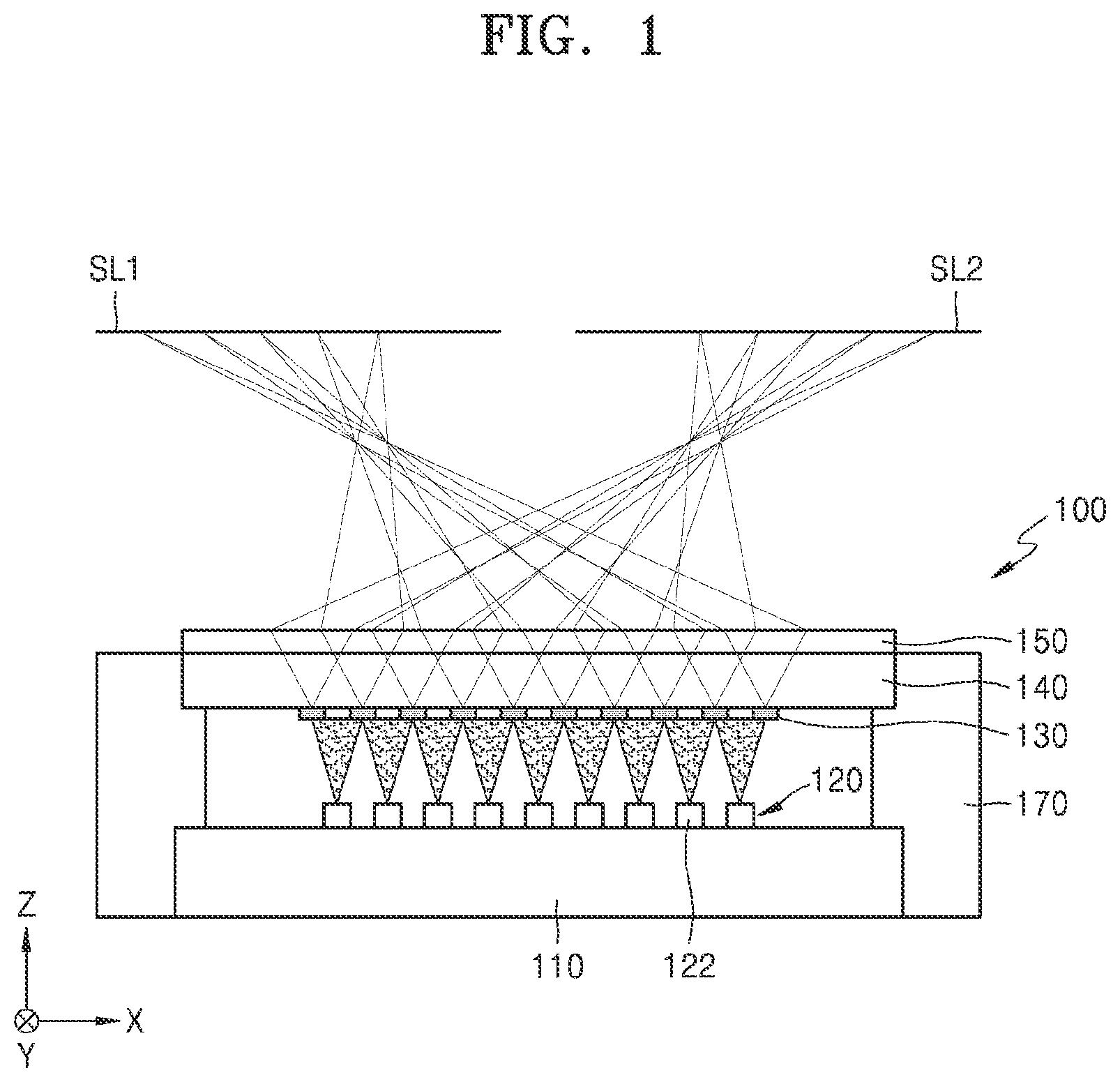 Patent US11815795 — Structured light projector and electronic apparatus including the same — Figure 1