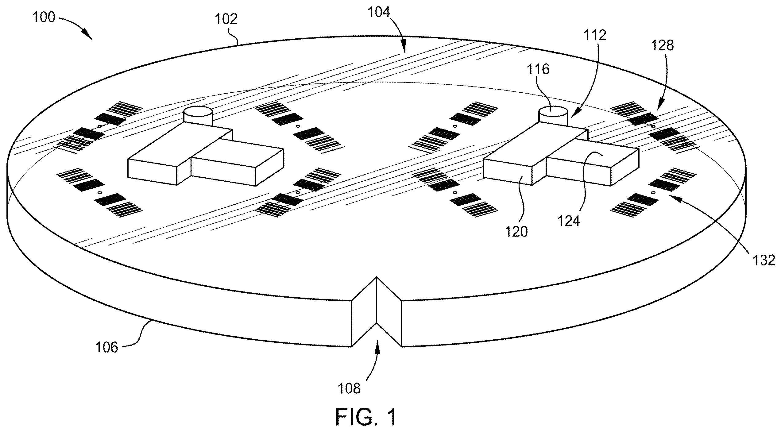 Patent US11815823 — Alignment mark for front to back side alignment and lithography for optical device fabrication — Figure 1